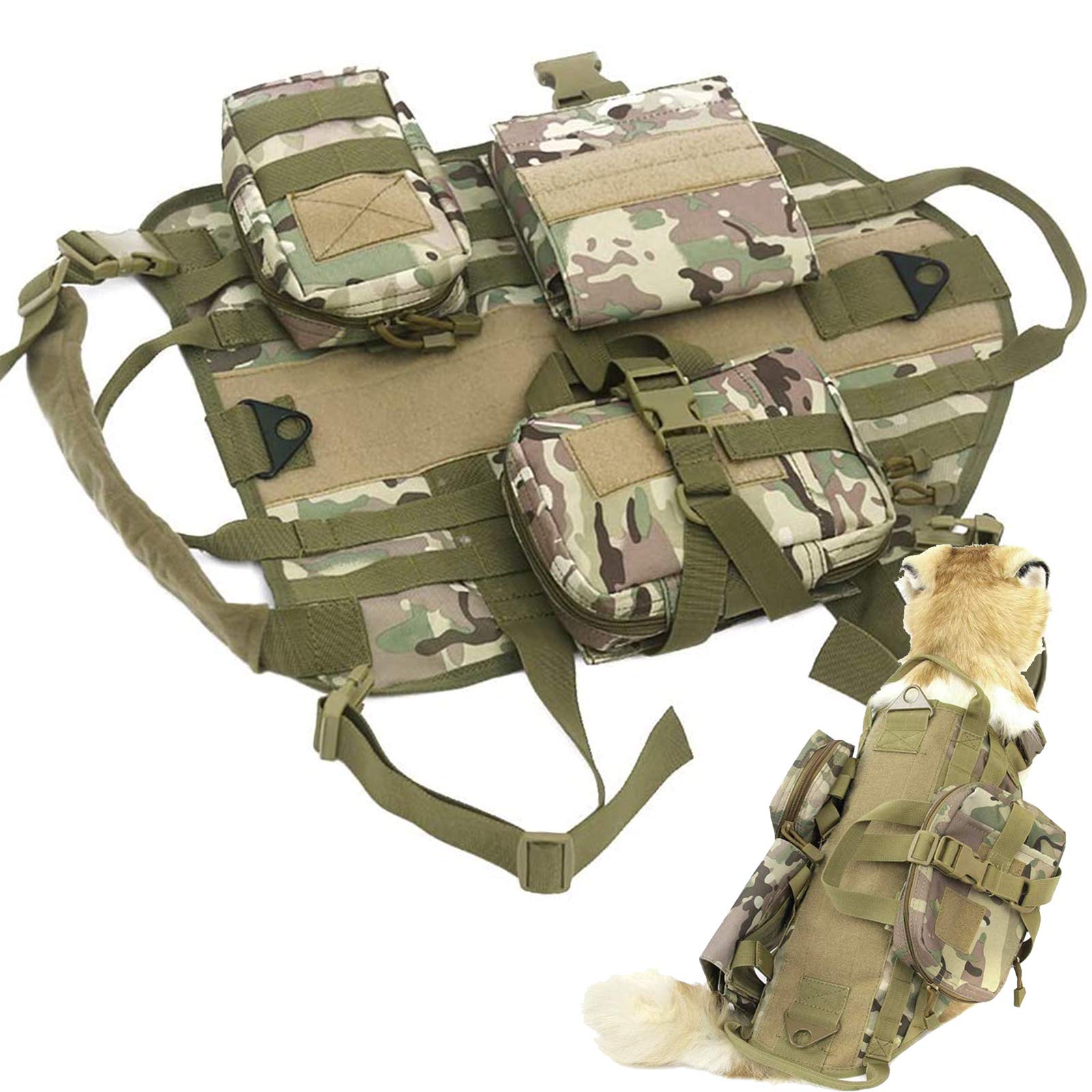 Pettorina tattica per cani con sistema Molle, regolabile, militare, con manico e tasche staccabili, per cani di taglia media e grande