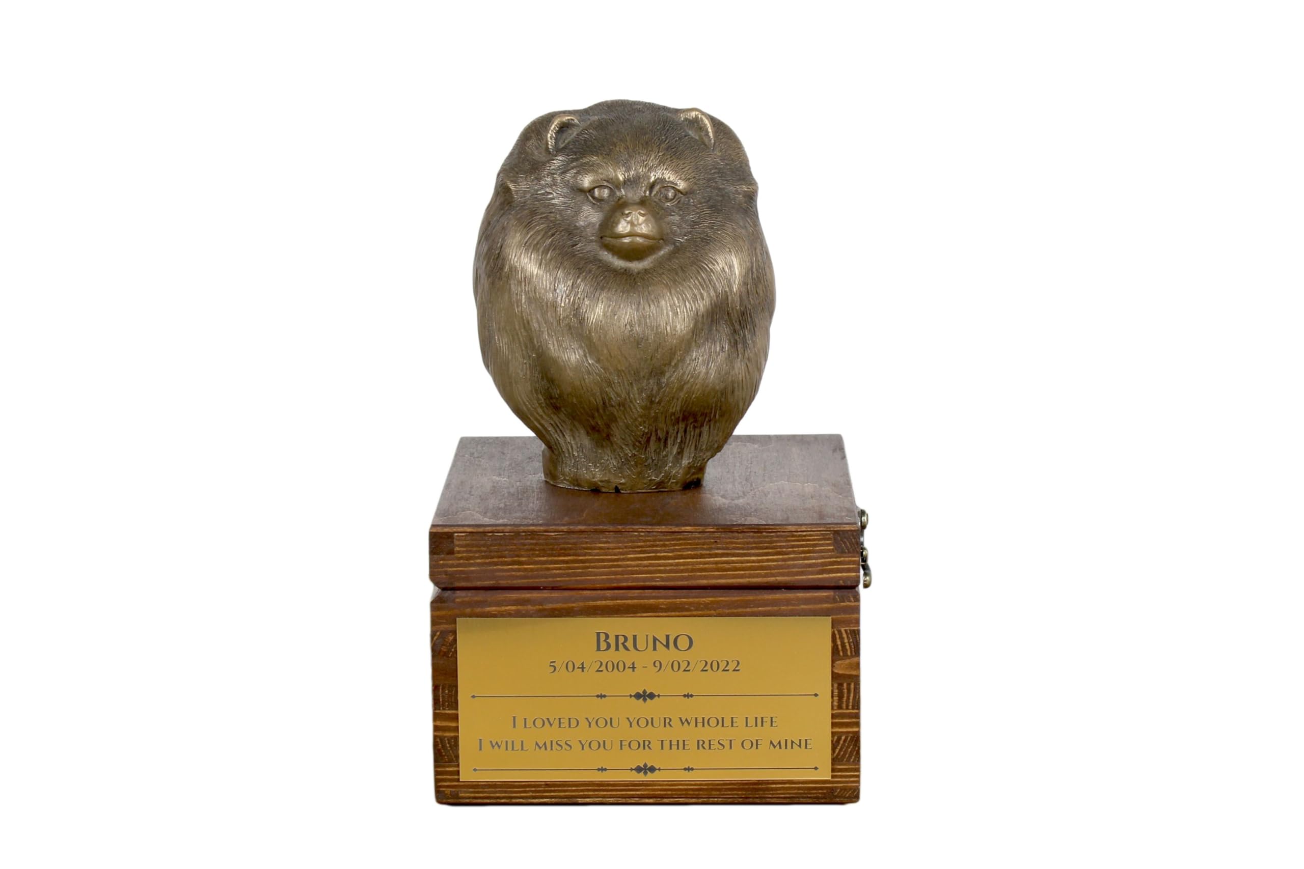 Urne commémorative chien poméranien personnalisée Art-Dog, un hommage éternel en bronze