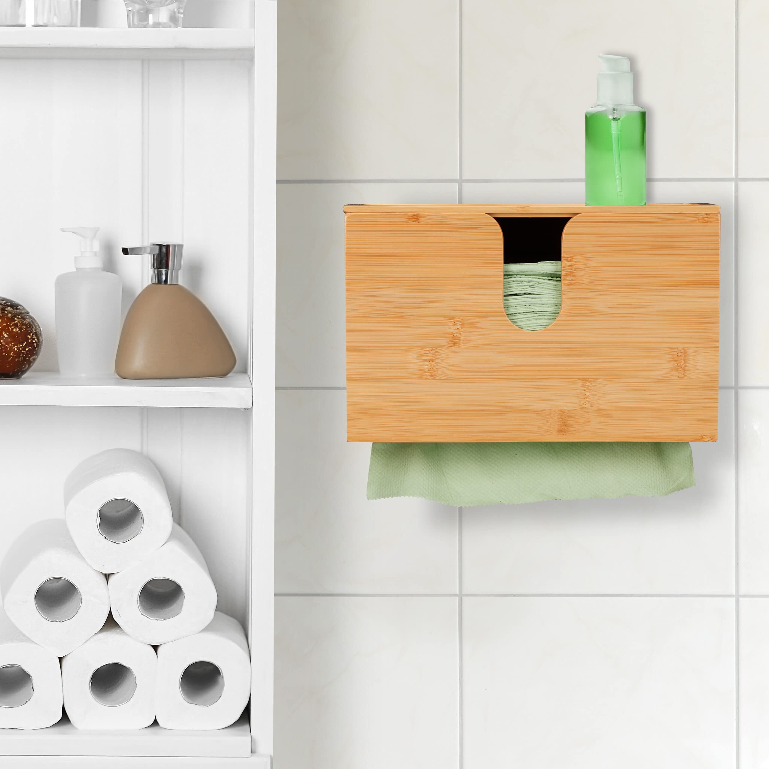 Relaxdays Distributore Asciugamani Carta da Parete, Salviette Formato H2, Dispenser Bagno 17 x 27 x 13 cm ca., Naturale