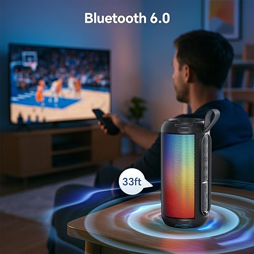 Miniatura 3 de FULMINARE Altavoz Bluetooth portátil con sonido HD de 26 W, altavoces Bluetooth inalámbrico 6.0, tarjeta AUX y TF y entrada USB, luces LED, IPX5