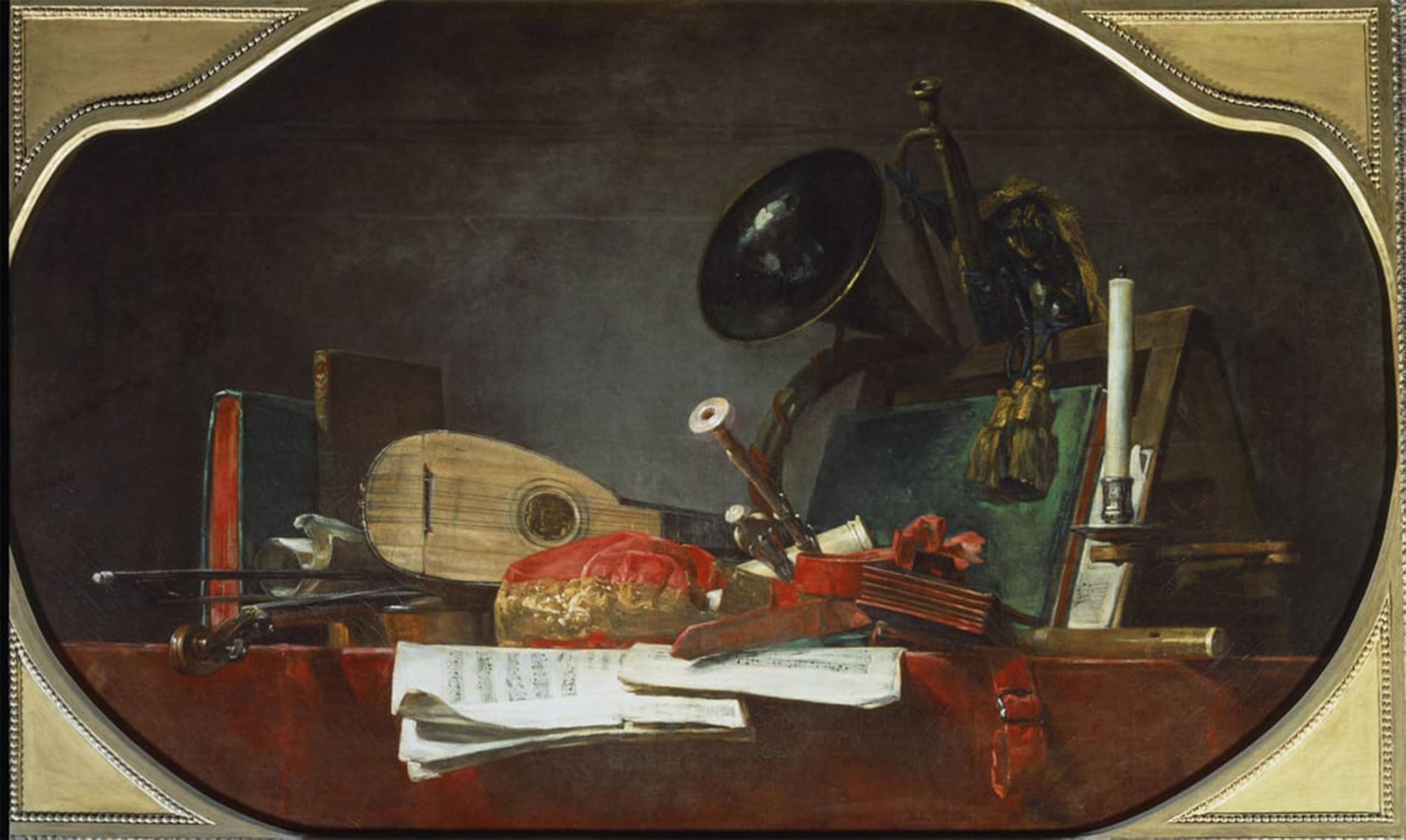 ARTXLXXBN Famous Print Painting Colorful Art Print the Attributes of Music Still Life Oil on Canvas by Jean Baptiste Simeon Chardin Canvas Art Decorations for Home Decor 60x90cm