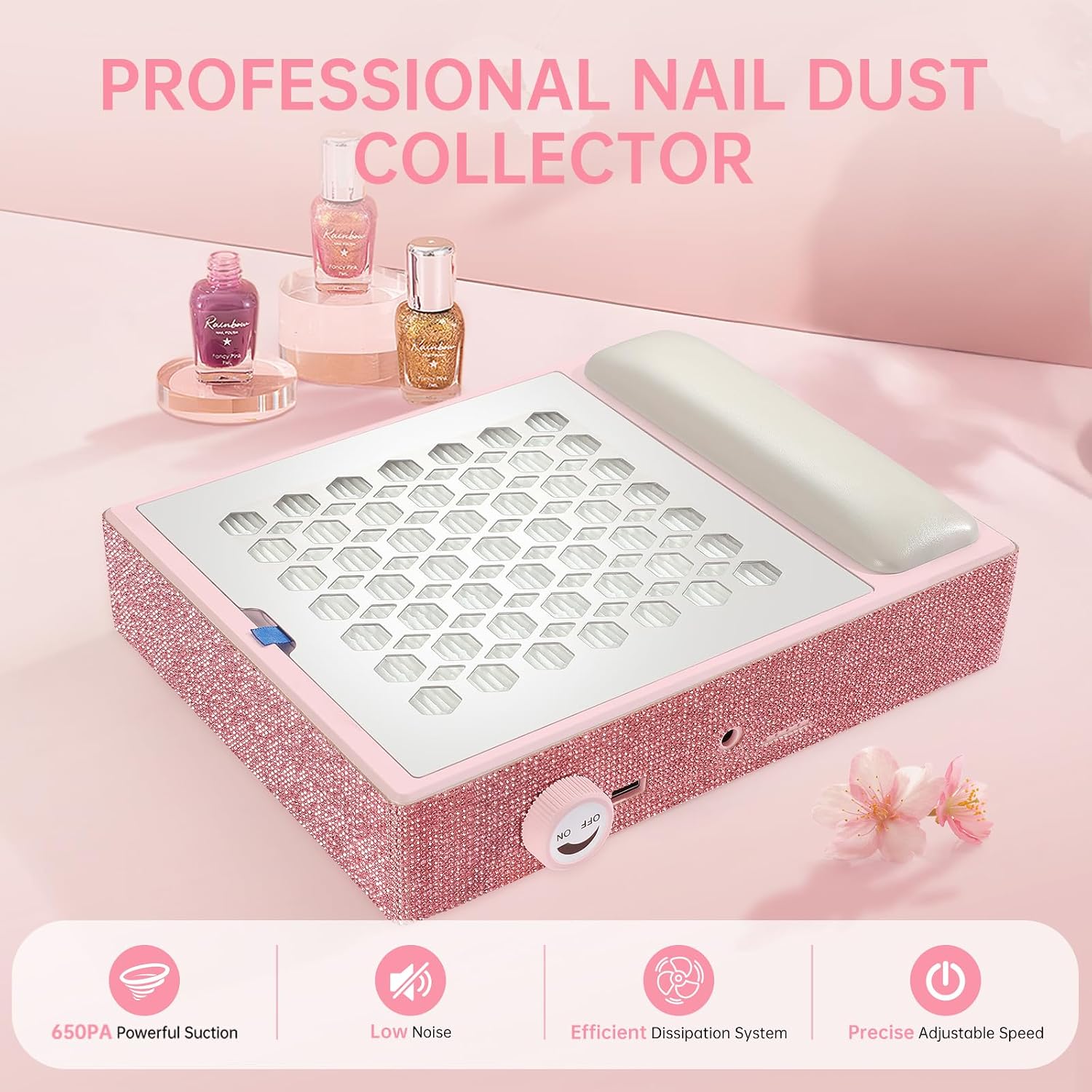 UV LED Nail Lamp 96W Rechargeable Sparkly Nail Dryer & Rechargeable 40000RPM Nail Drill & Rechargeable Nail Dust Collector for Salon Home Pink Diamond