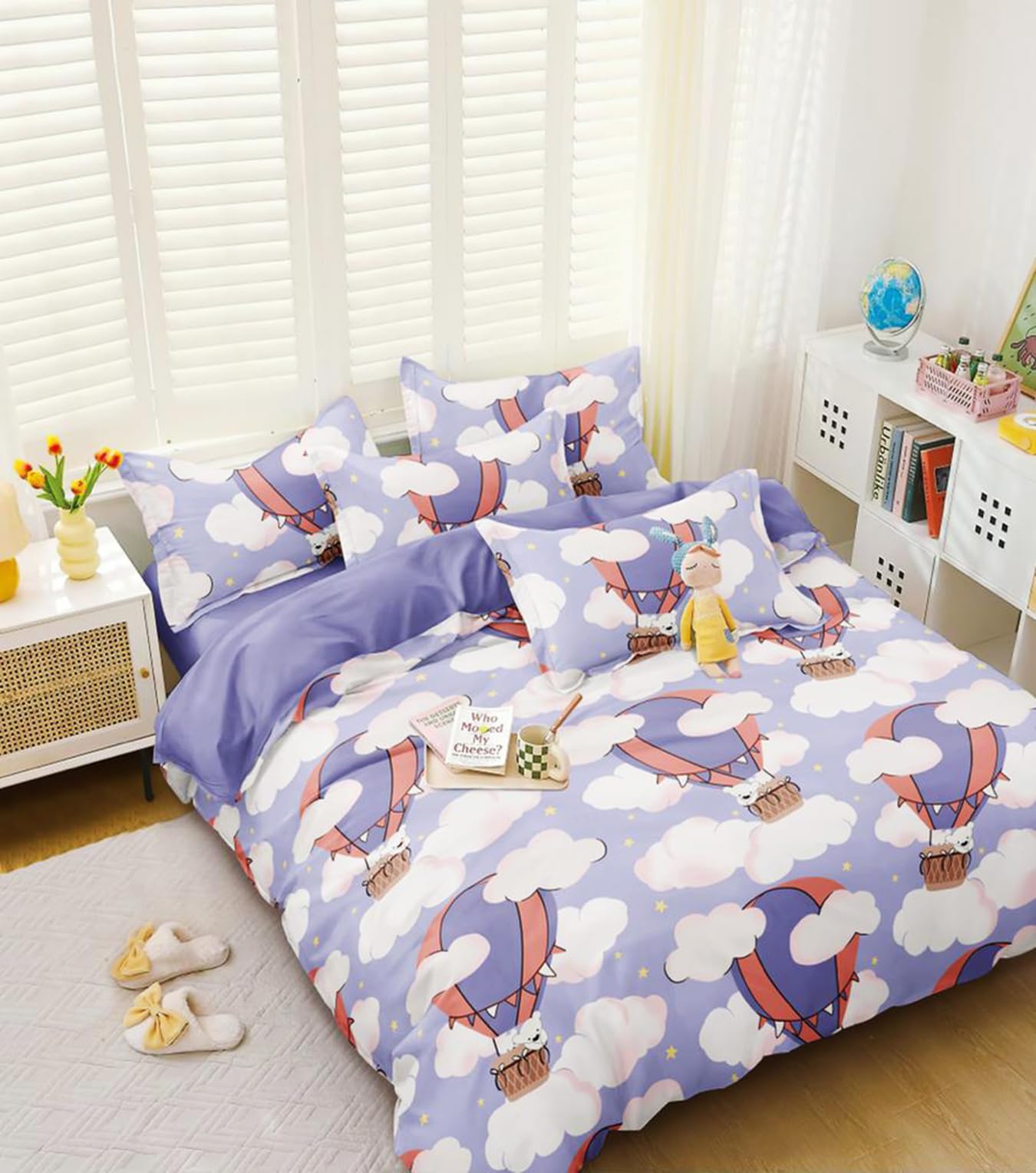 JUPON Bedding Kids Fitted Bedsheet 190TC Cotton, 1 King Bed Sheet with 2 Pillow Cover, 72 x 78 inch