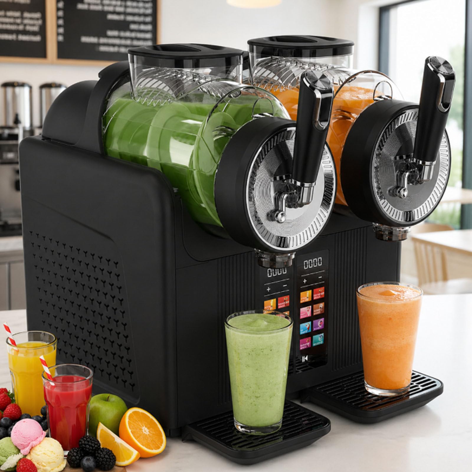 DECAKE Slushie Maker Machine, 7-In-1 Slushy Maker, Double Head Soft Ice Cream 2 * 2l Tanks 430w, Touch Panel With Automatic Clean, Makes Slushies Milkshakes Cold Drinks Black