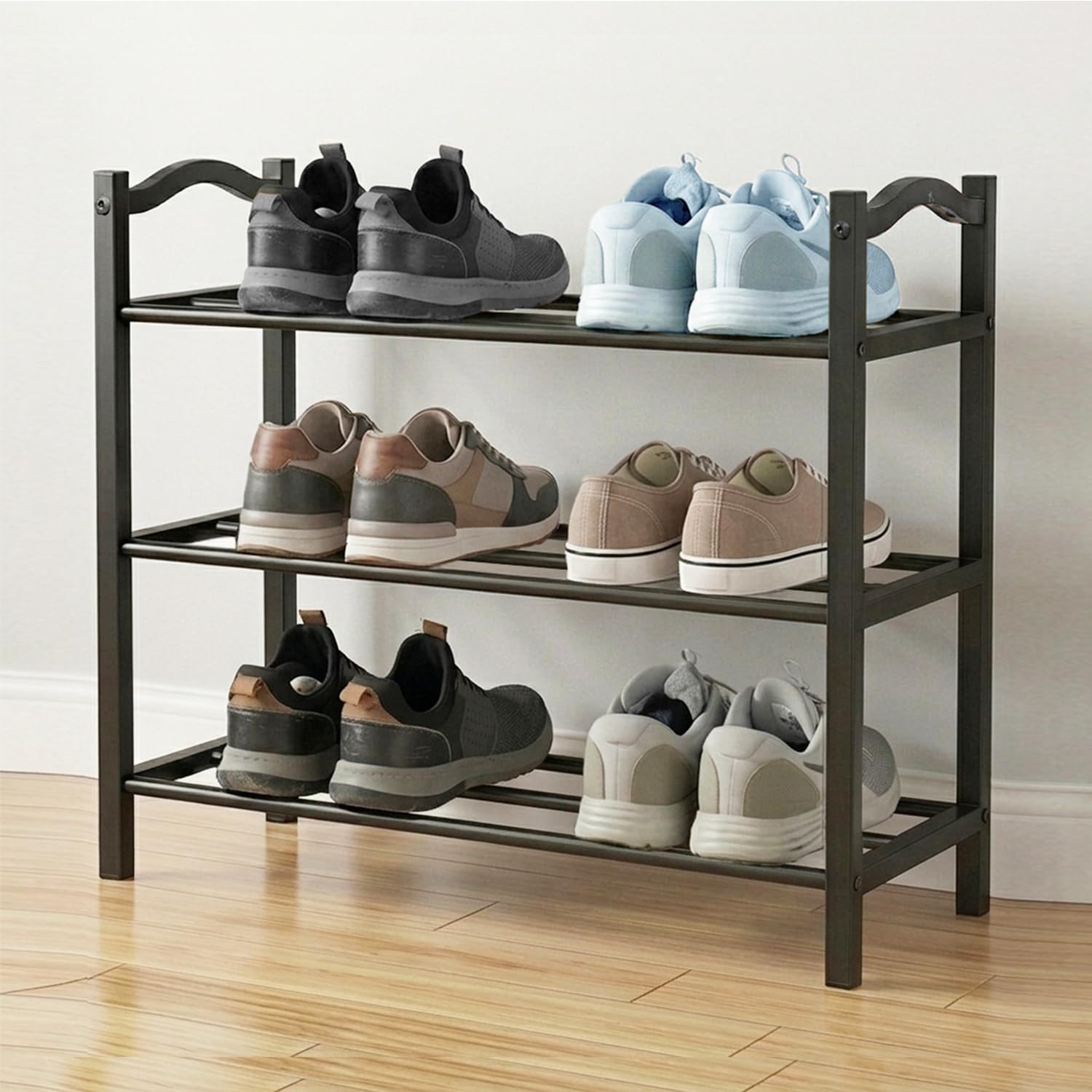 ABJA Stylish 3 Tier Shoe Rack Metal, Shoe Stand for Home Outdoor with with Raised Curved Side Frame (Black, 3 Tier - Arched)-image-15