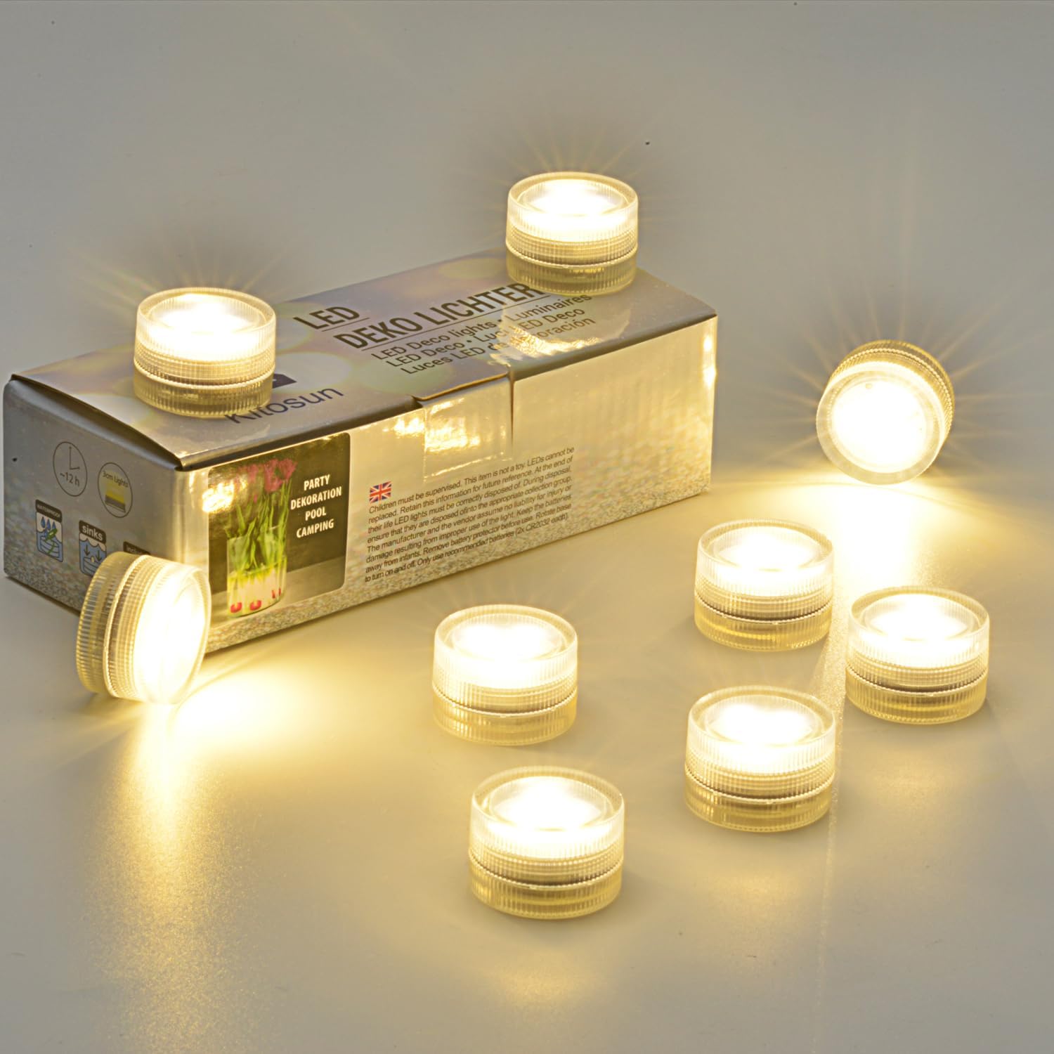 Afoosoo Submersible Xmas Christmas Decorations Lights Candles – 20 Pack Battery Operated LED Fake Candles | Mini Underwater Led Tealight Accent Lights for Pool Pond Wedding Party Decoration (White)