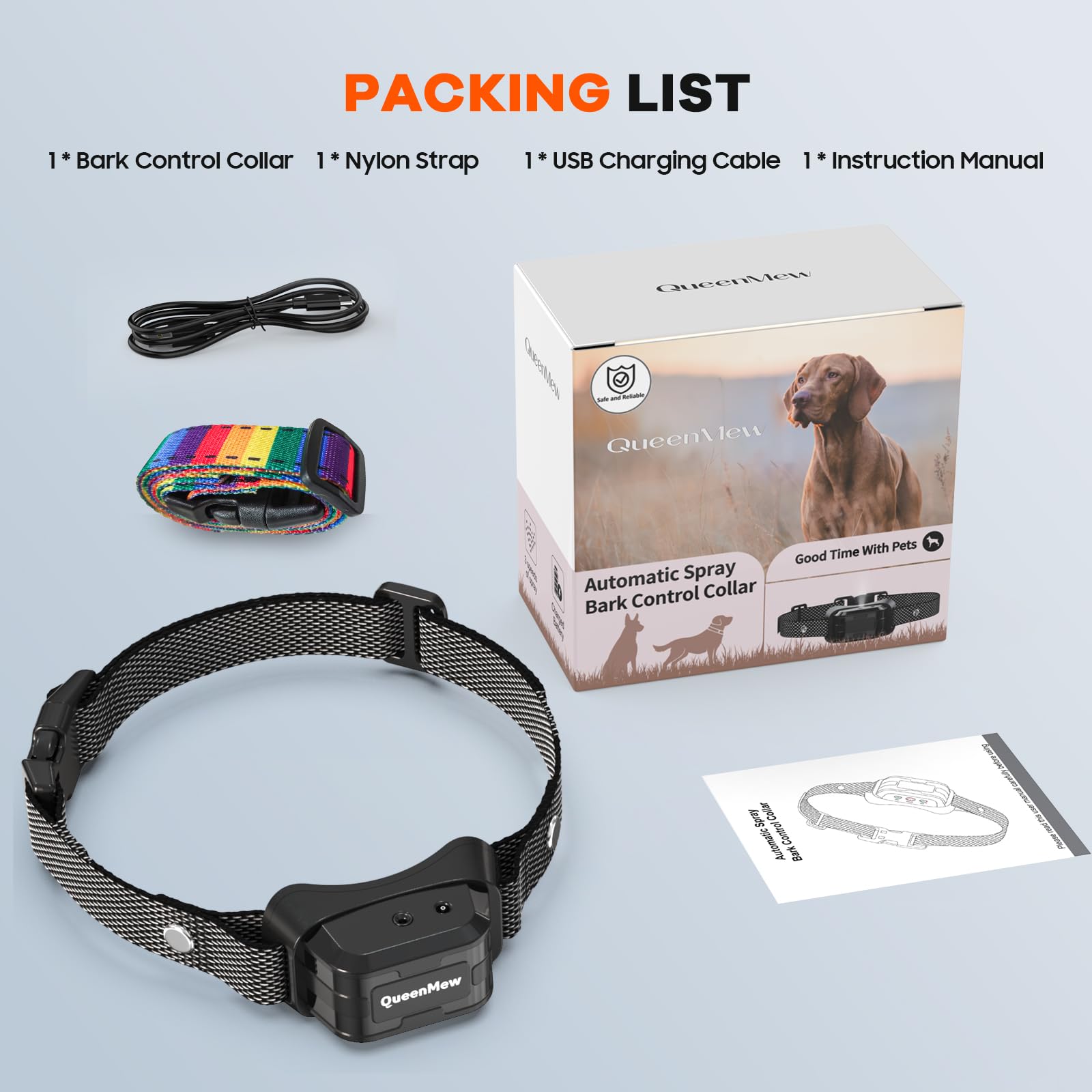 Collare Antiabbaio per Cani, Collare Antiabbaio a Spruzzo con 3 Livelli di Sensibilità e Spruzzo Regolabili, CollareAntiabbaio per Cani alla Citronella Impermeabile e Ricaricabile con 2 Cinturini