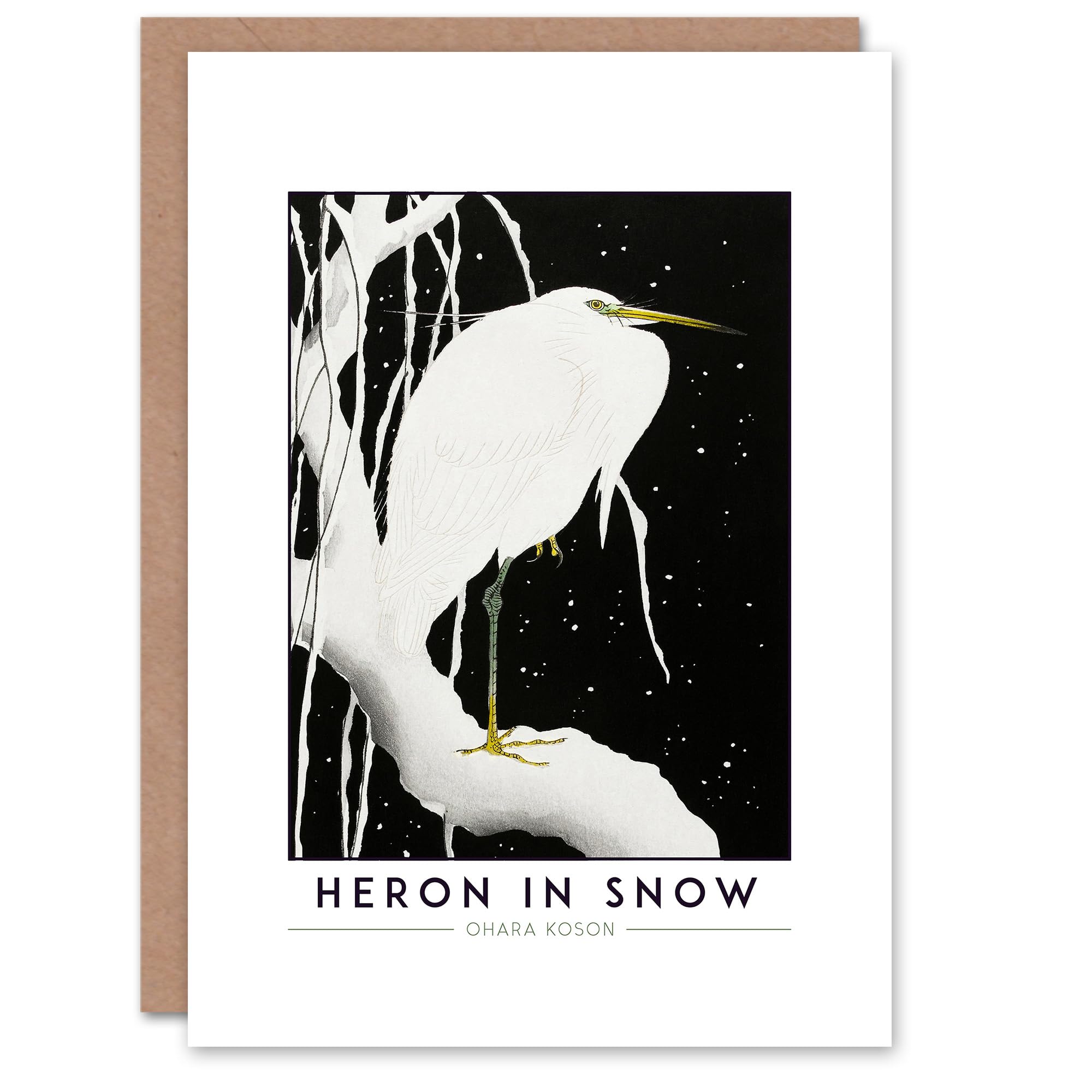Artery8 Ohara Koson Heron In Snow Greeting Card – Elegant Japanese Bird Art Card