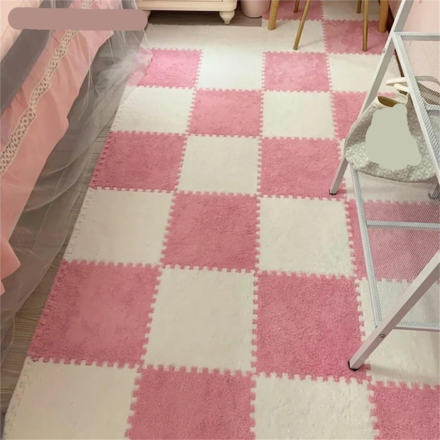 Plüsch-Puzzlematte, Plüsch-Puzzle Langhaar-Schaumstoff-Bodenmatte, Mehrfarbig, 10/20 Stück(Pink,10Pcs)