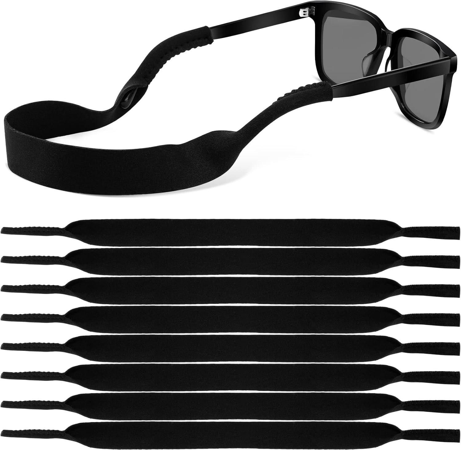 Konohan 8 Pack Men Women Neoprene Sunglass Straps Floating Soft Eyeglass Strap Safety Eyewear Retainer, Neoprene Material for Sports Outdoors Water Activities Adventures, Fit Most Glasses (Black)