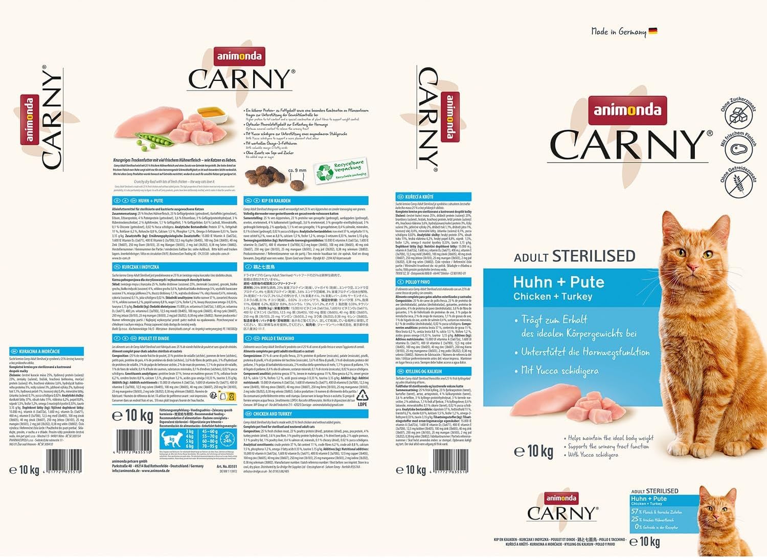 animonda Carny Nourriture sèche pour Chat, Poulet + Dinde (1 x 10 kg), Nourriture sèche pour Chats stérilisés sans Sucre ni céréales, avec Beaucoup de Viande fraîche