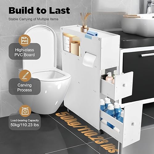 Miniatura 3 de Gabinete lateral de baño, gabinete de piso de baño, gabinete estrecho junto al inodoro pequeño gabinete de almacenamiento, con clips para papel