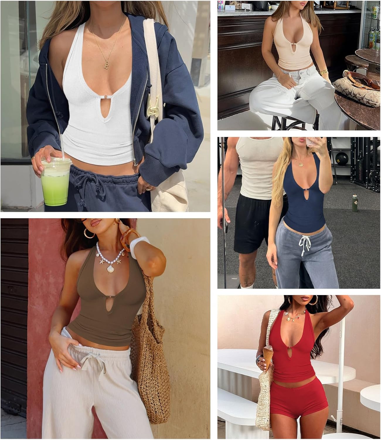Womens Sexy Deep V Neck Halter Tops for Women Ribbed Racerback Tank Slim Fit Trendy Y2k Summer Going Out Sleeveless Top - Image 6