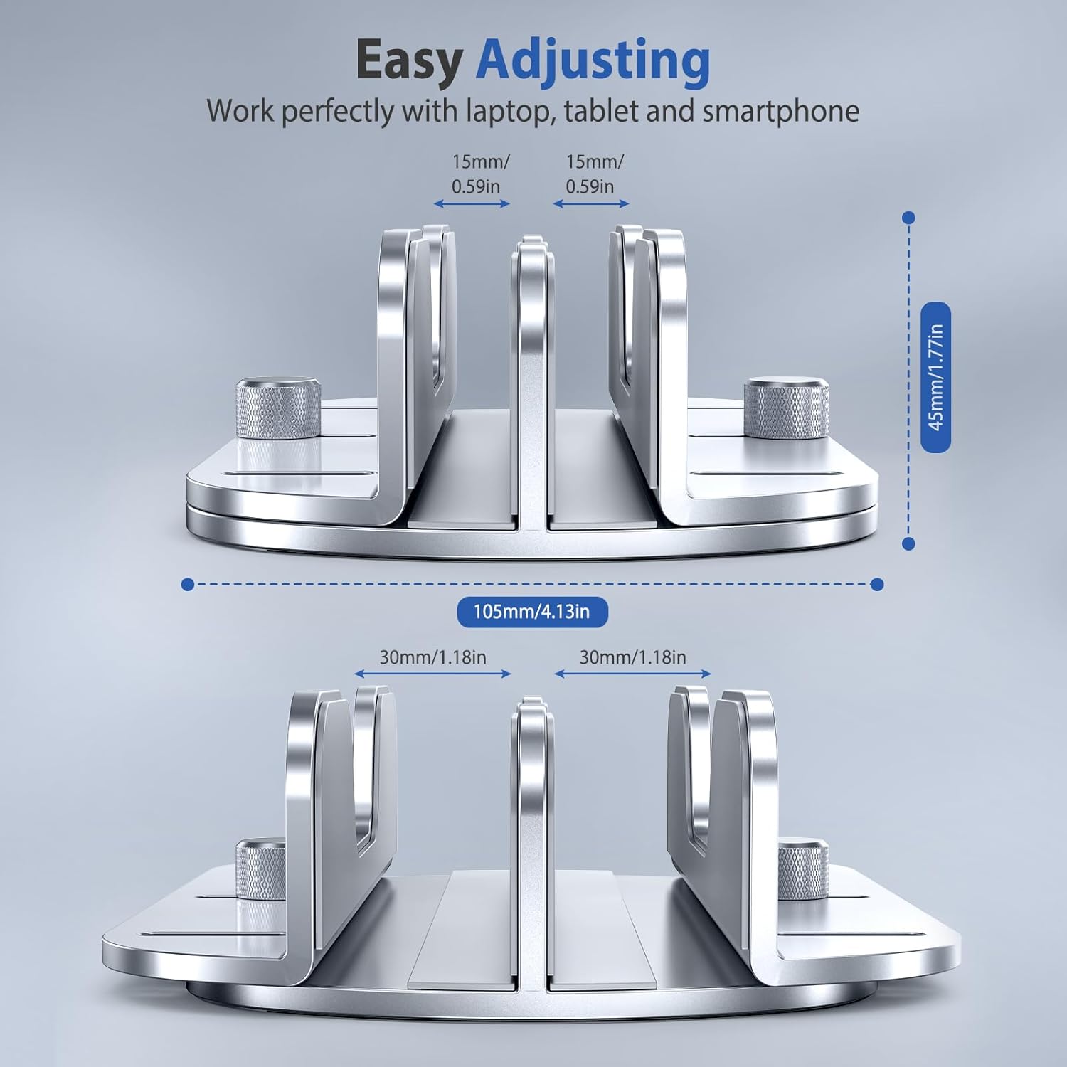 Vertical Laptop Stand Holder for Desk, Aluminium Dual Slots Laptop Stand with Adjustable Dock Fits All MacBook, Surface, HP, Dell, Chromebook, Lenovo, Up to 17.3-inch Laptop & Tablet