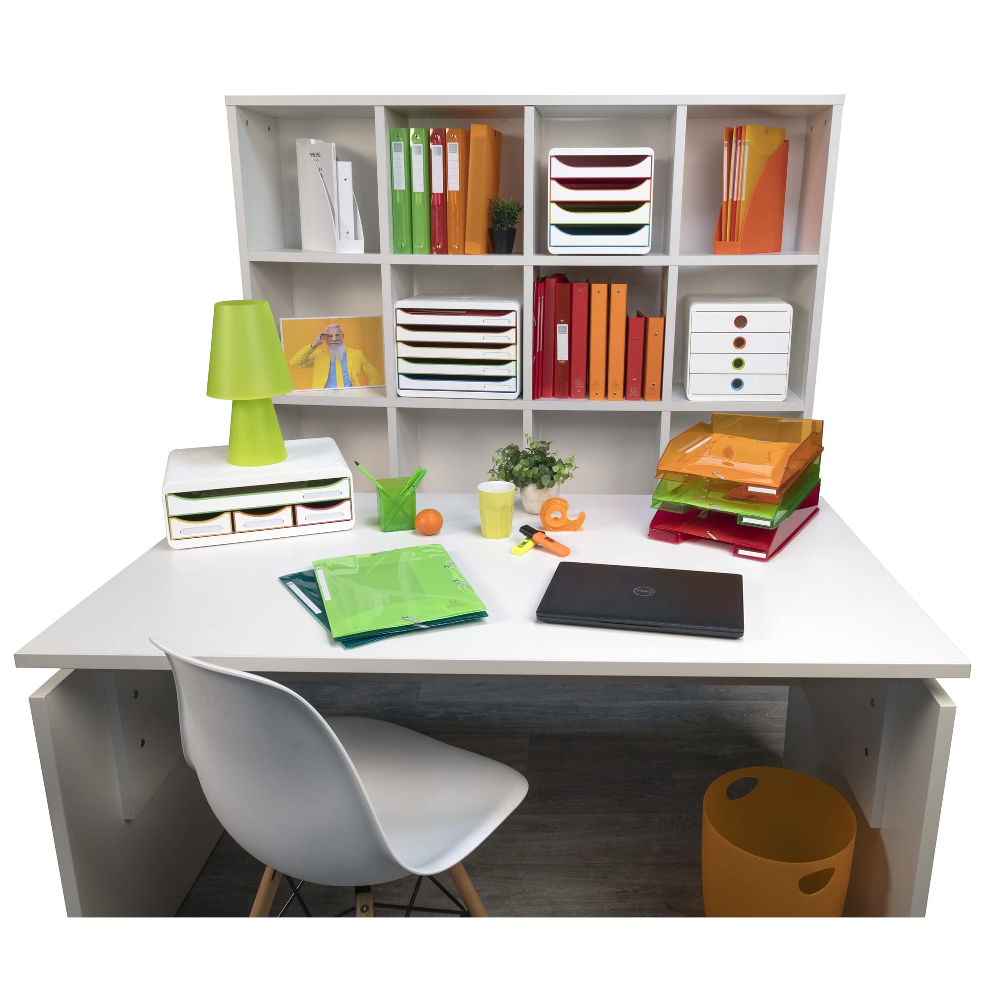Exacompta 310913D Premium - Scatola portaoggetti con 4 cassetti per documenti DIN A4+, resistente cassettiera ad alta capacità per più spazio sulla scrivania Big Box Black Office Harlekin, colore