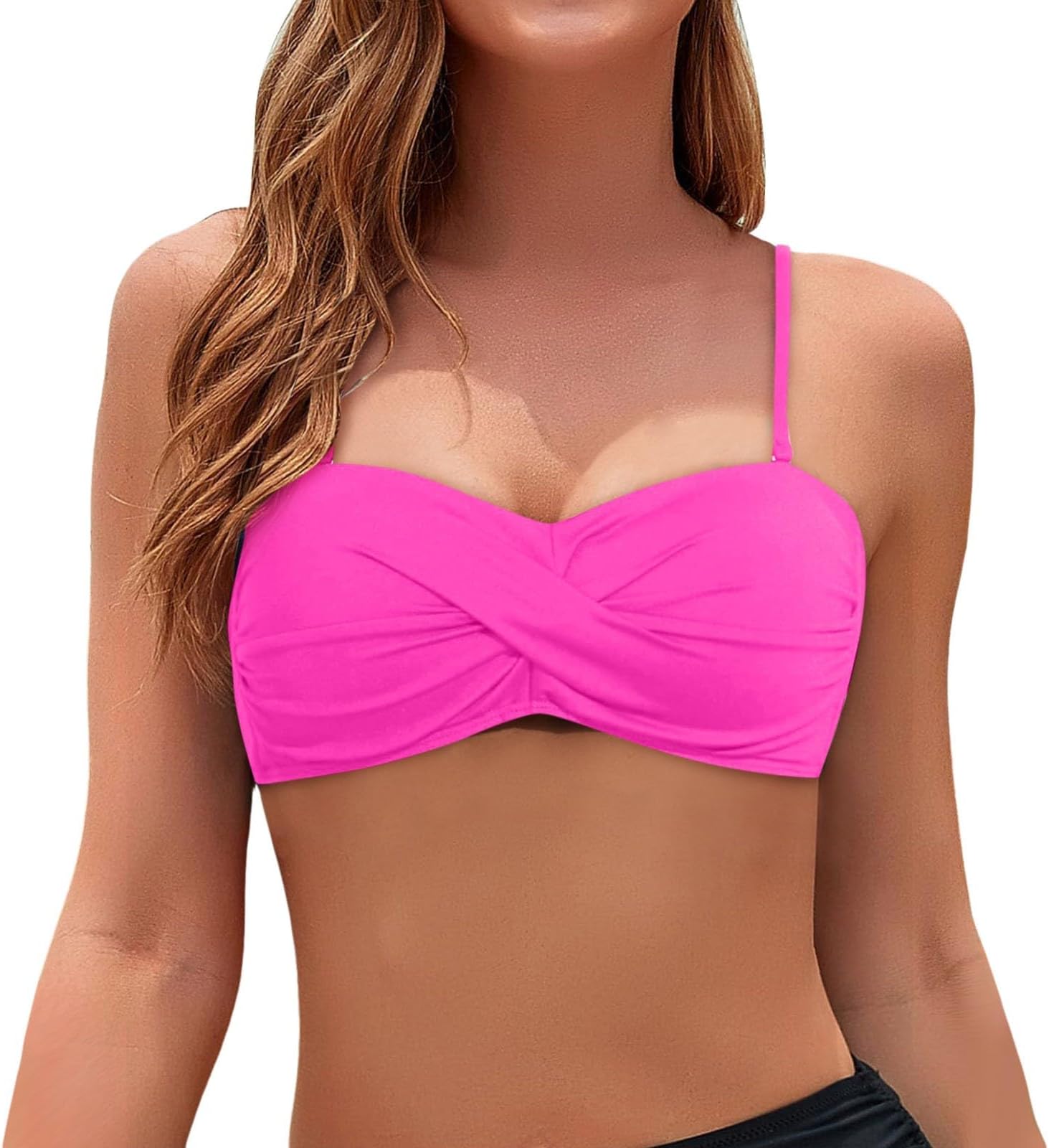 Bandeau Bikini Top, Push Up Swim Top V Neck Triangle Bikini Bra Swimming Tops for Women Crisscross Sports Bra Padded Underwired Swimsuit Sexy Bikini for Beach Pool Party