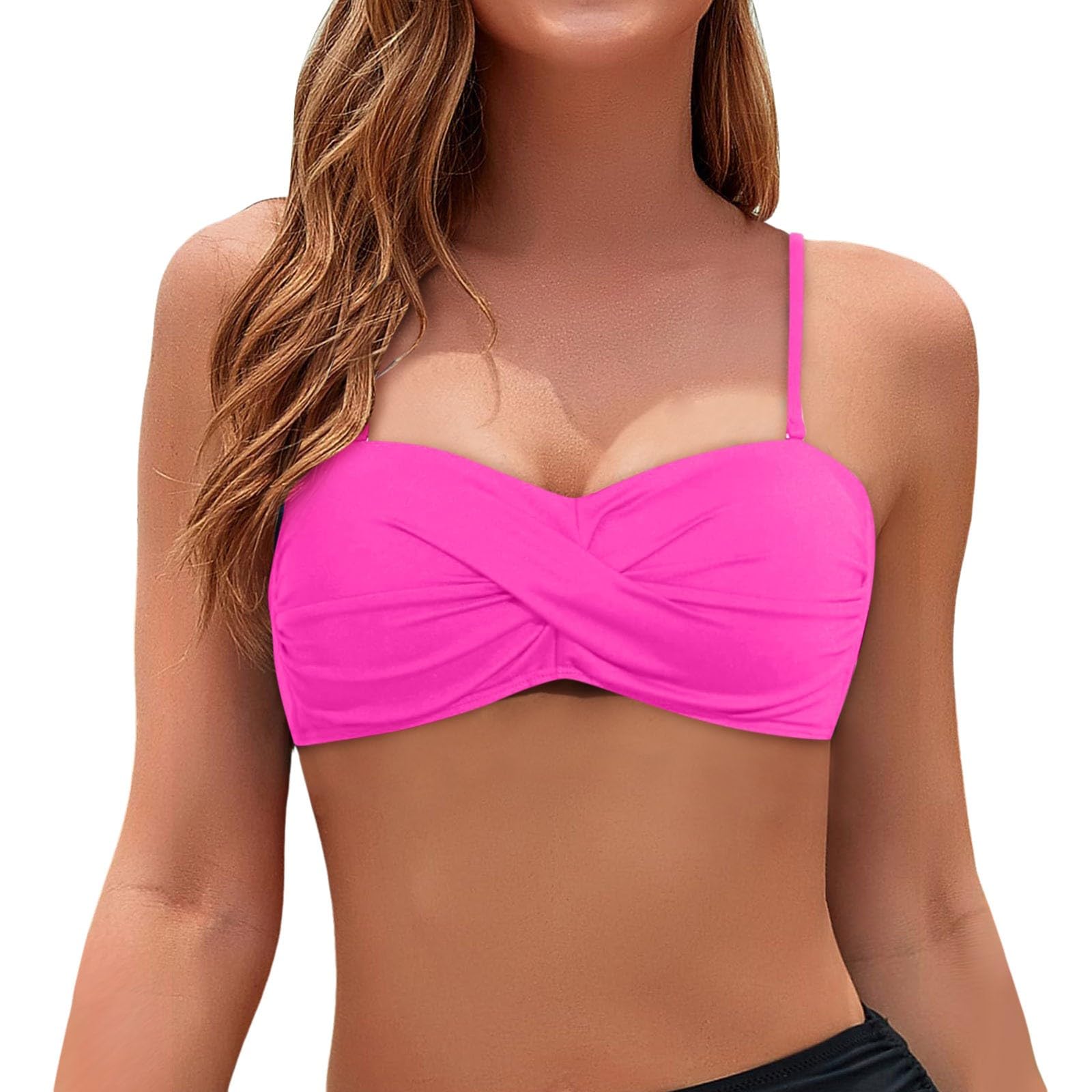 Bandeau Bikini Top, Push Up Swim Top V Neck Triangle Bikini Bra Swimming Tops for Women Crisscross Sports Bra Padded Underwired Swimsuit Sexy Bikini for Beach Pool Party