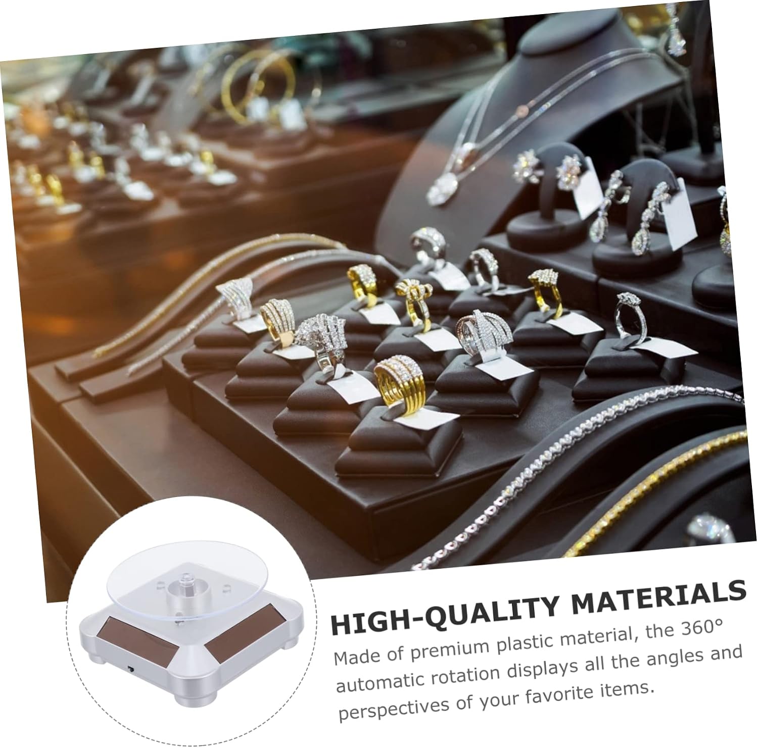 Solar Jewelry Rotating Stand Turntable Display Case Solar Display Stand
