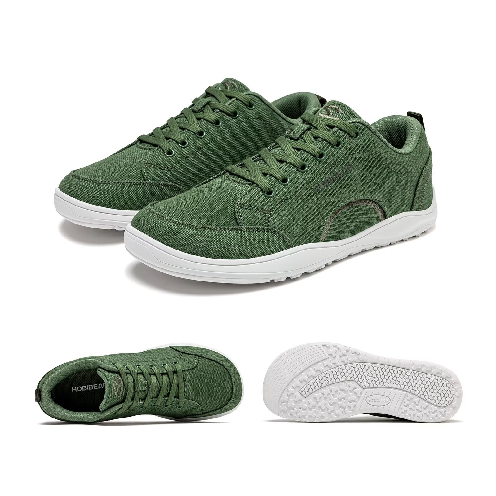 HOBIBEAR Unisex-Schuhe mit breiter Zehenkappe Minimalistische Barfuß-Sneakers aus Canvas Schnürschuhe zum Wandern für Damen und Herren