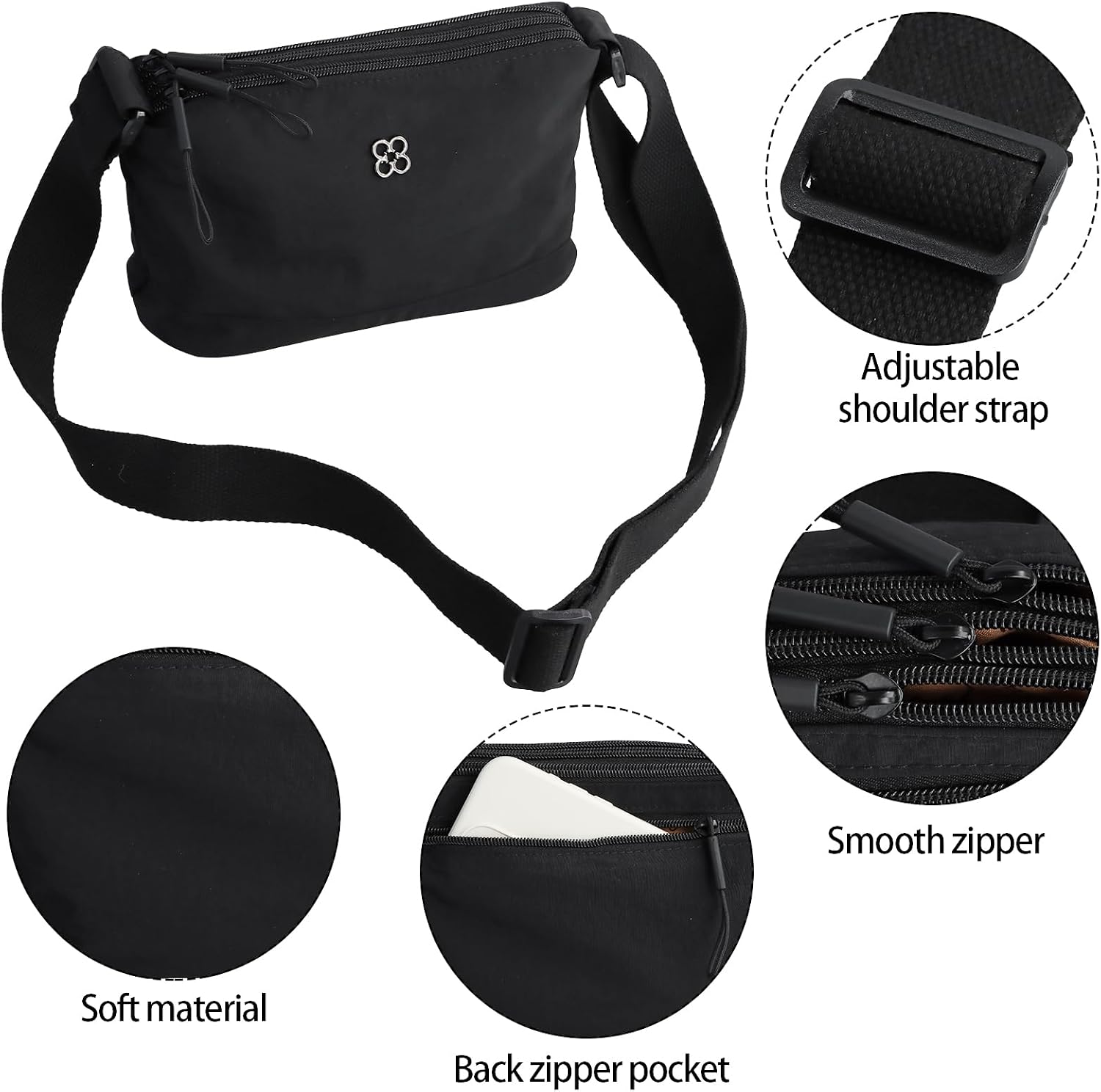 Amexo Crossbody Bag 4 Compartments Simple Shoulder Bag Women's Waterproof Nylon Small Shoulder Bag Lightweight Shoulder Bag Adjustable Wide Leisure Small Messenger Bag for Travel image 5