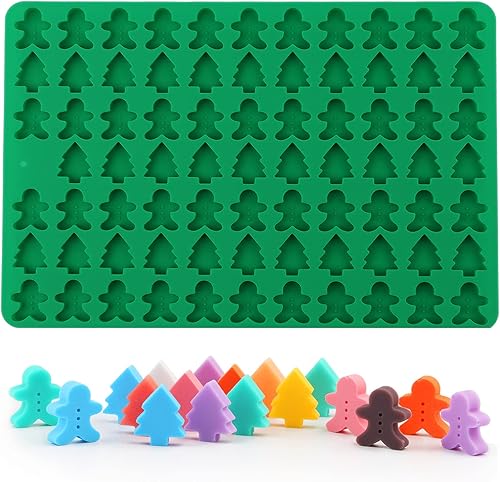 Moldes de caramelo de chocolate, 76 cavidades en forma de árbol y pan de jengibre, bandeja de silicona de grado alimenticio para galletas de perro o