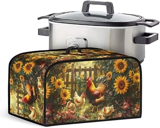 Rooster Chicken Sunflower 6/7/8 qt Slow Cooker Dust Cover Flower Crock for Pot Cover Dust Cover Washable Appliance Cover Kitchen Decor