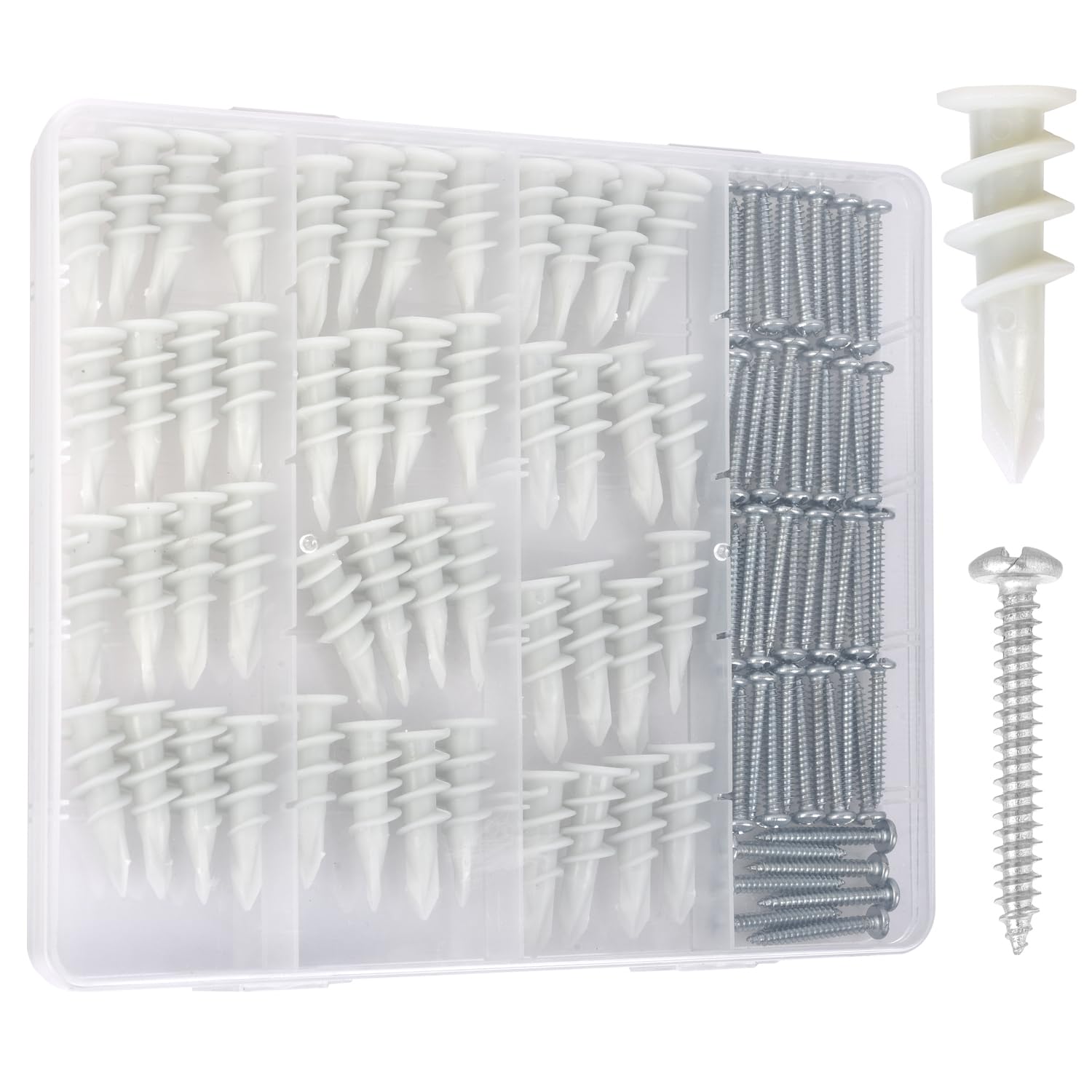 Self Drilling Drywall Anchors - 104Pcs Dry Wall Anchors and Screws Kit for Drywall,52 Self-Tapping/Threaded Plastic Sheetrock Anchors + 52#8 x 1-1/4'' Screws, Heavy Duty 75LB Hanging
