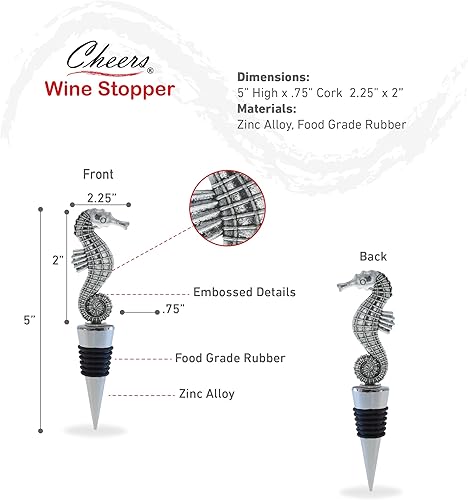 Miniatura 2 de Cheers Tapón de vino de metal con caballito de mar, accesorios elegantes para tapones de vino para botellas, tapón de botella de vino Ocean Life,