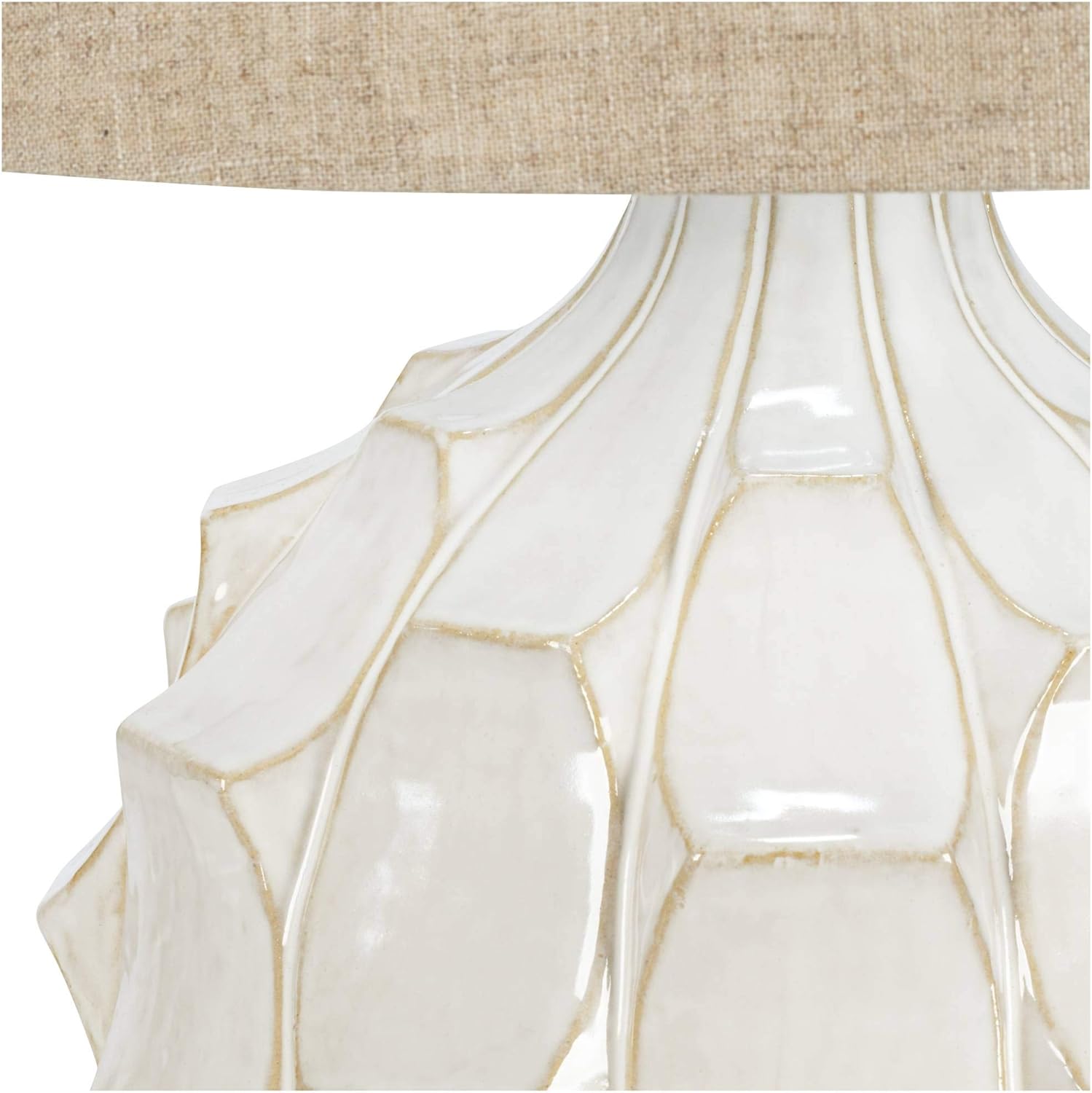 Possini Euro Design Cosgrove Mid Century Modern 3-Way Table Lamp with Table Top Dimmer 26.5" High White Glazed Ceramic Light Brown Linen Drum Shade for Living Room Bedroom House Bedside Nightstand