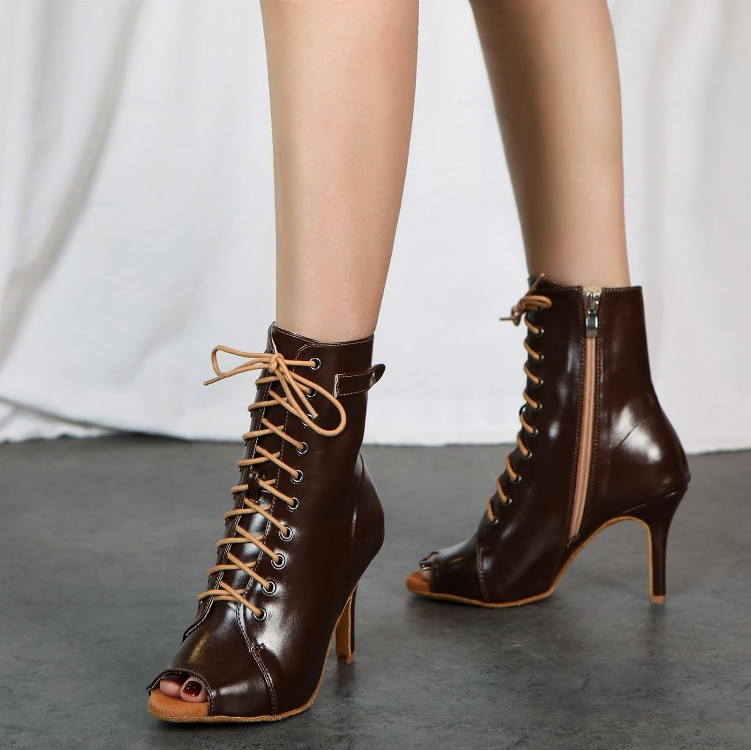 Minishion Comfortable Dance Shoes for Women Sexy Peep Toe Wedding Evening Ankle Booties