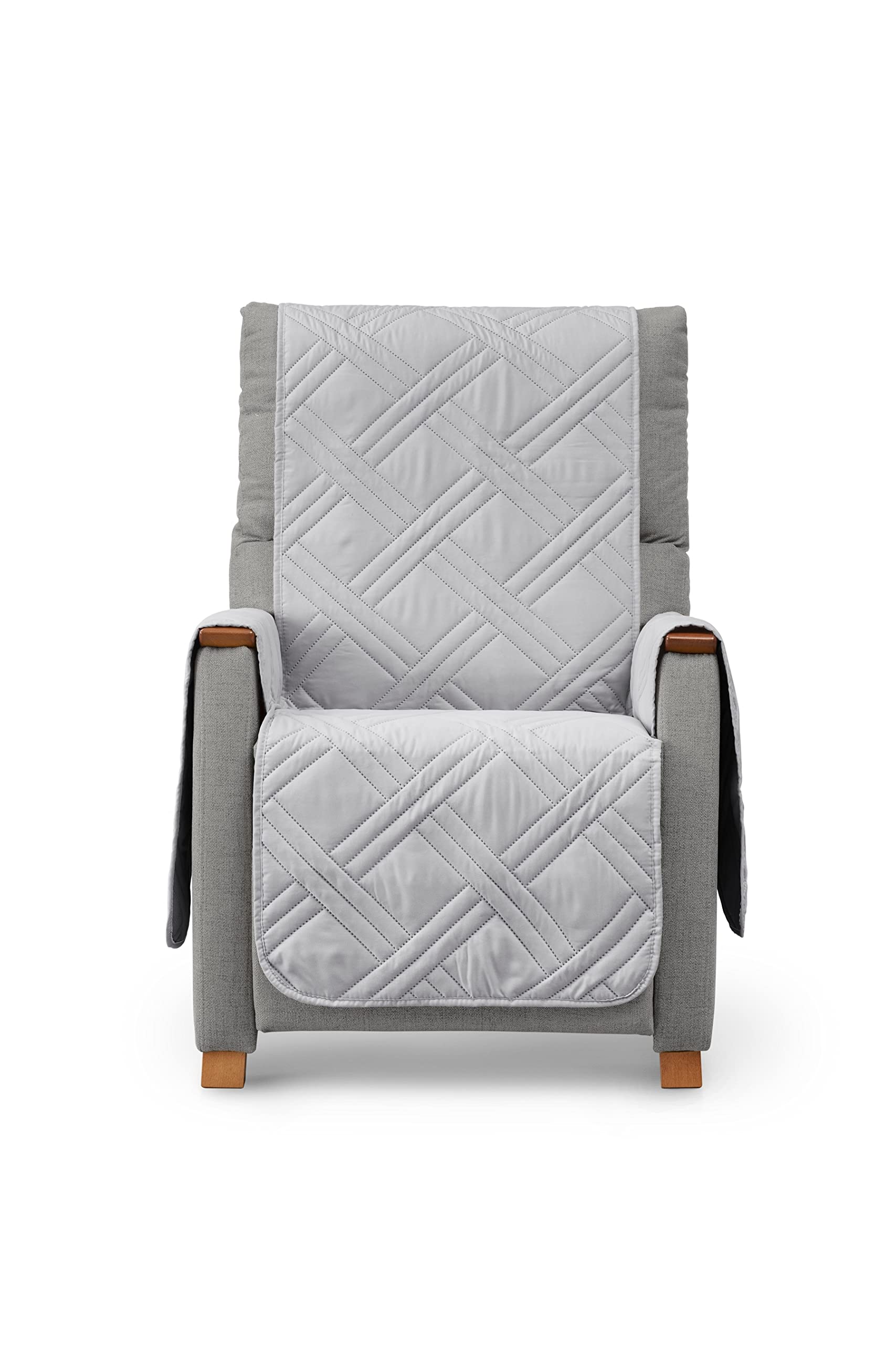 Textilhome - Copripoltrona 1 Posto con braccioli Luka (Confezione da 2 unità), Poltrona Relax Reclinabile e Orecchie Imbottito Misura 55 cm. SalvaDivano Reversibile. Grigio Chiaro