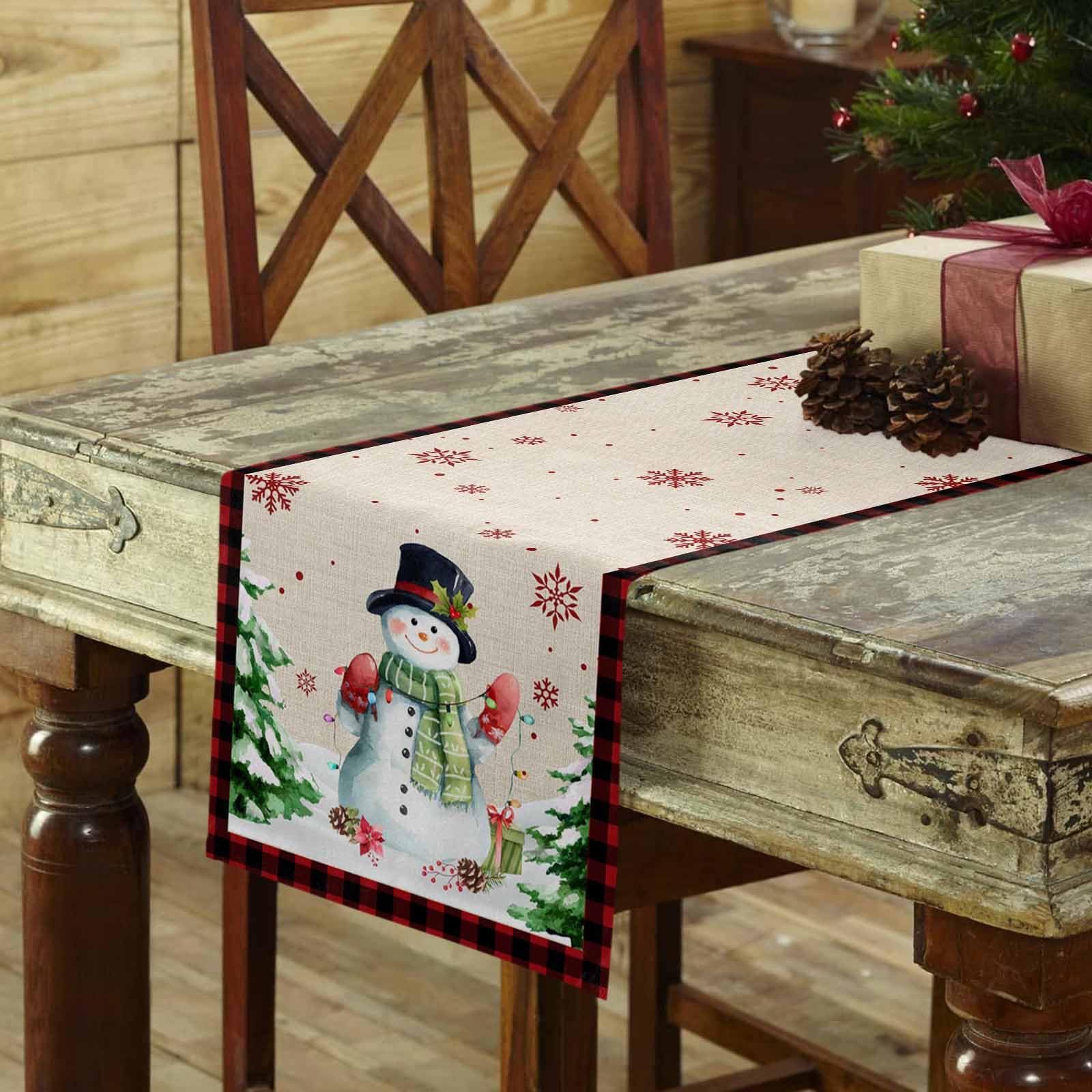 Kerst tafelloper kerstkoe en sneeuwvlok op houten plank textuur tafellopers 90 inch lange jute tafellopers voor feest keuken dineren, wasbare boerderij tafeldecoratie loper 13 x 228 cm