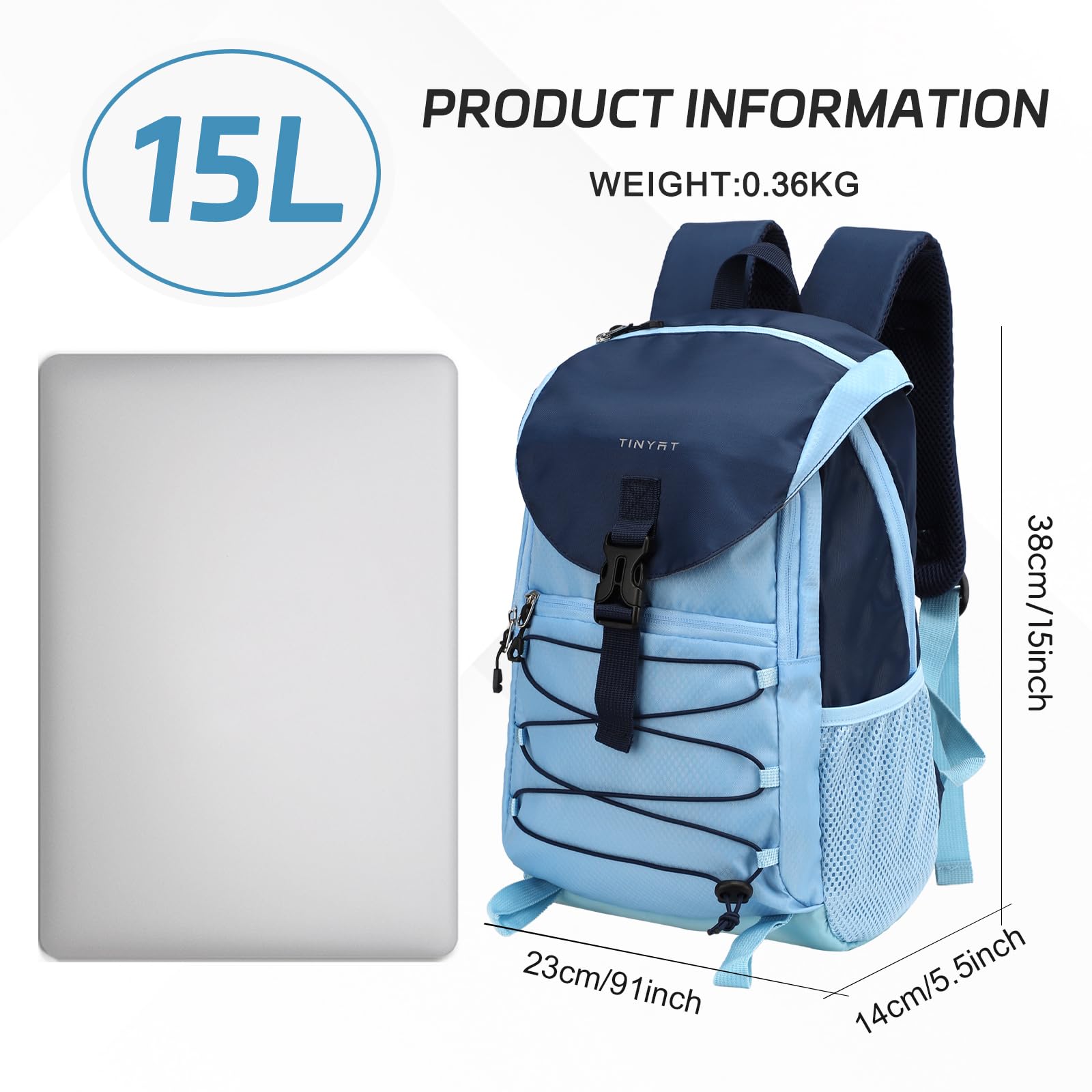 TINYAT Wanderrucksack für Damen und Herren, wasserabweisend, Reiserucksack, Trekkingrucksack, Tagesrucksack, für Camping, Klettern, Sport, Blau/T109433-1, 15L/T109433-1BL