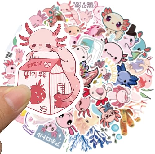 Miniatura 6 de Paquete de 50 calcomanías de ajolote lindo Kawaii para botellas de agua, laptop, teléfono, diario, pegamento, vinilo impermeable, regalos para