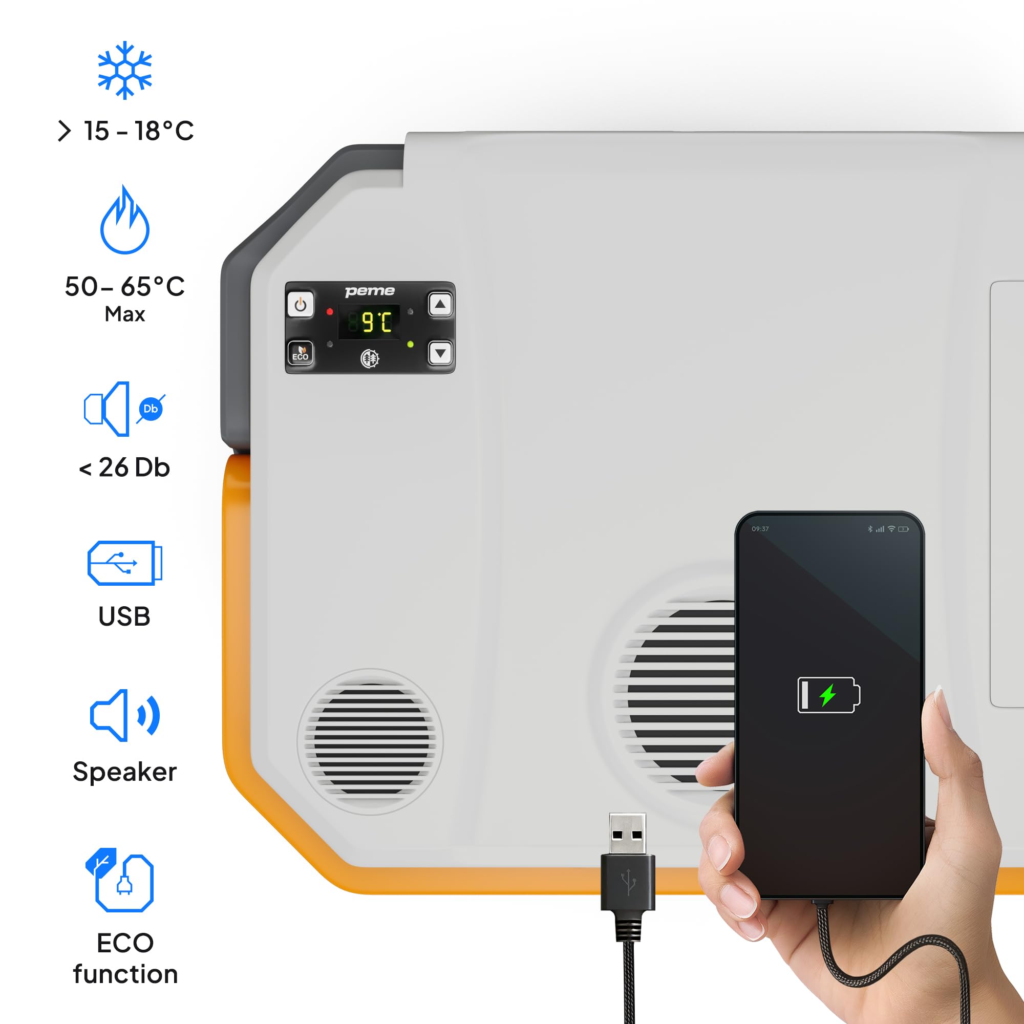 peme Frigorifero Portatile Elettrico Congelatore Termoelettrico Frigo Campeggio Auto 12v 220v Doppia Alimentazione per Camper Ricaricabile Congelatori Viaggio con Speaker Car Fridge USB - 31,5L Trip
