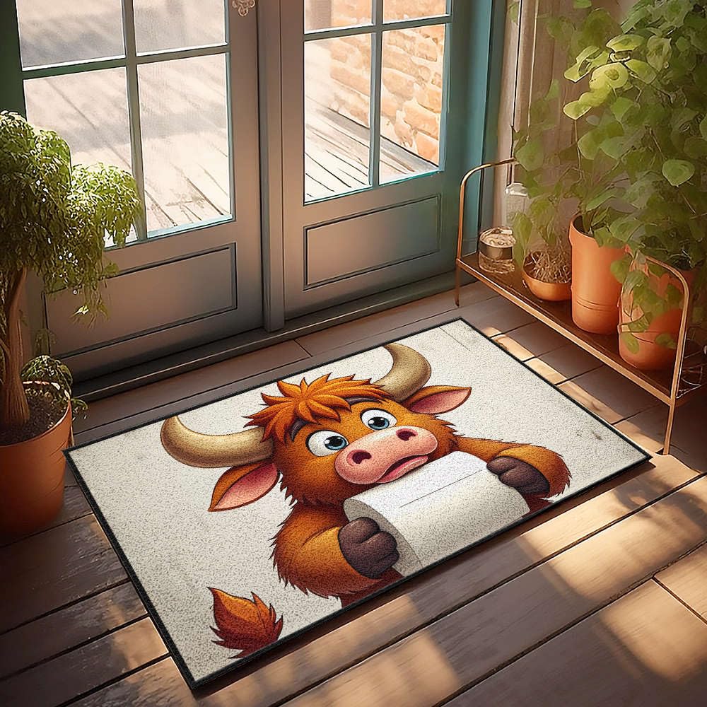 Tapis de cuisine vintage et paillasson intérieur lavable motif taureau 65x90cm