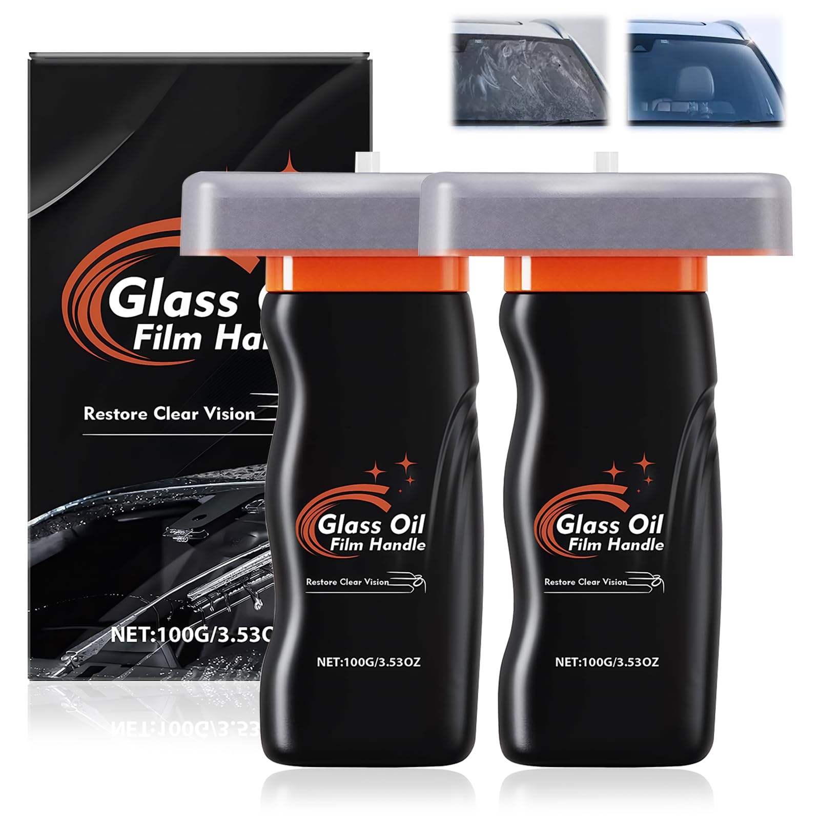 Limpiador De Película De Aceite Para Cristales De Coche, Pack De 2 Emulsión Limpiadora Con Cepillo,Adecuado Para Cristales Y Ventanas De Automóviles.