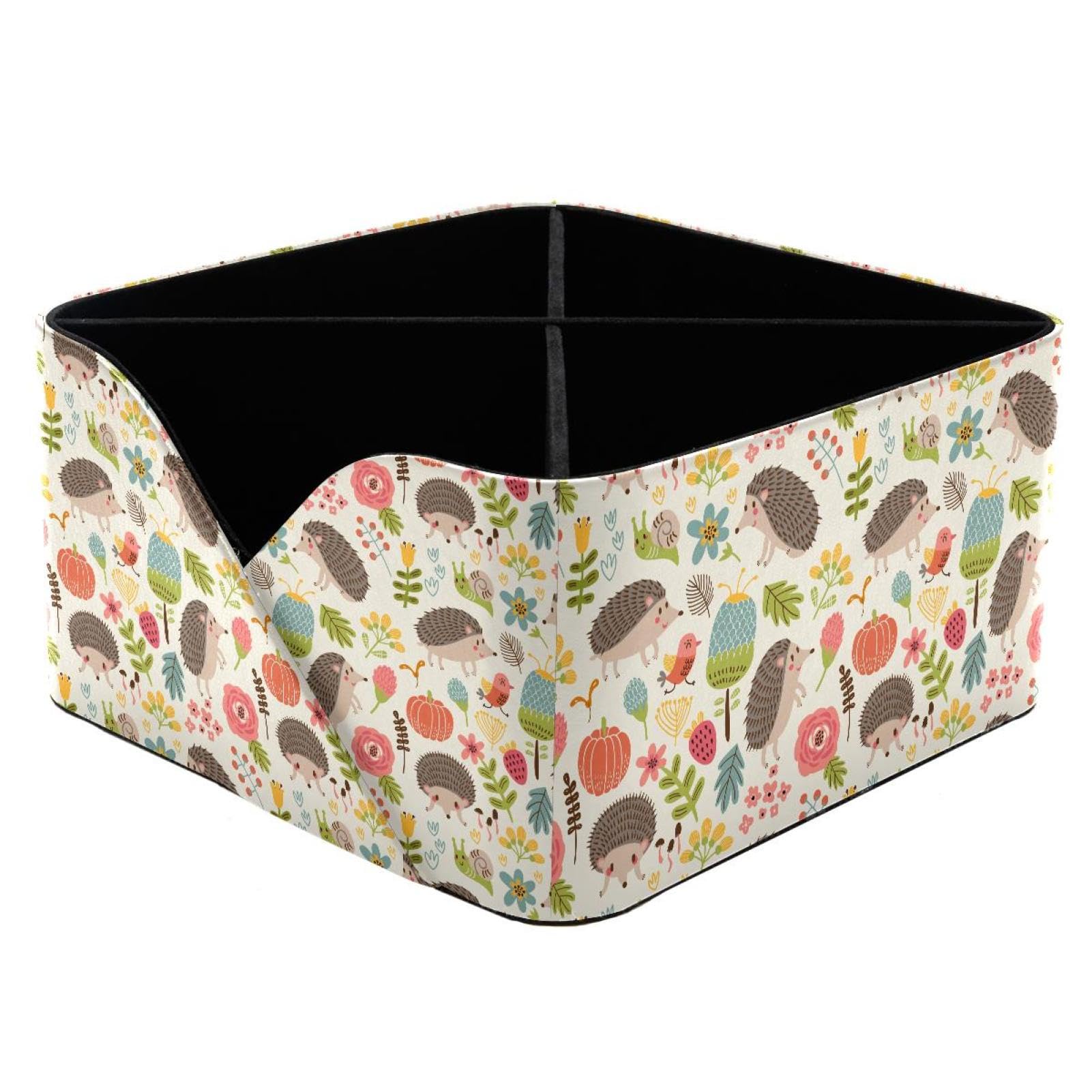 KengjuTesu Forest Hedgehogs Flowers Pumpkin Pattern Desktop Organizer Pen Holder, Rectangular Pencil Cup for Office, Study and Makeup Stations