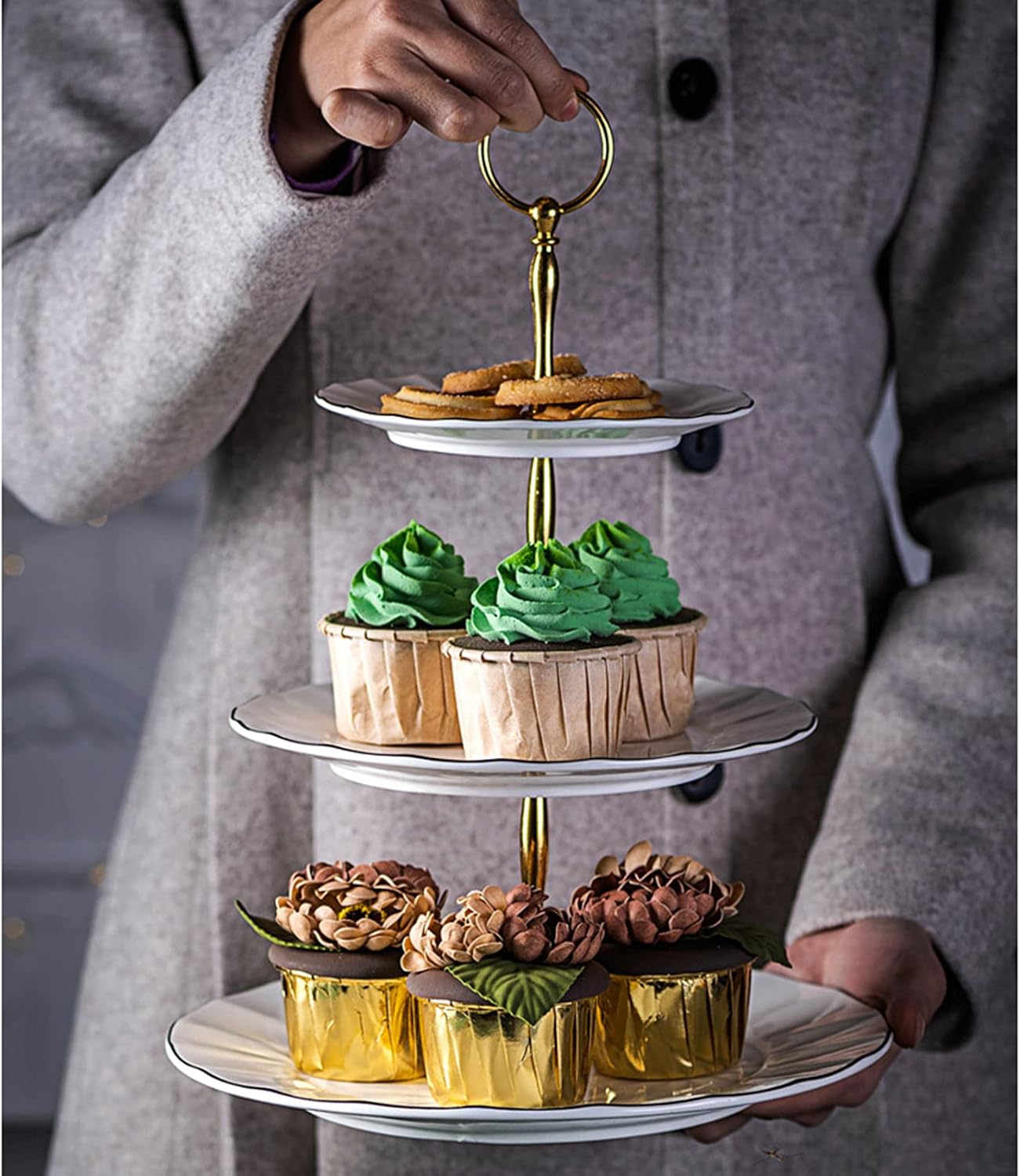 Tiered Stand Tower Cupcake Storage Holder Multi Tier Dinner Platters,Serving Dishes Stands Trays for Dessert Shop Cake Shop Kindergarten Bakery Tiered Tray Stand Dessert Tree Towe