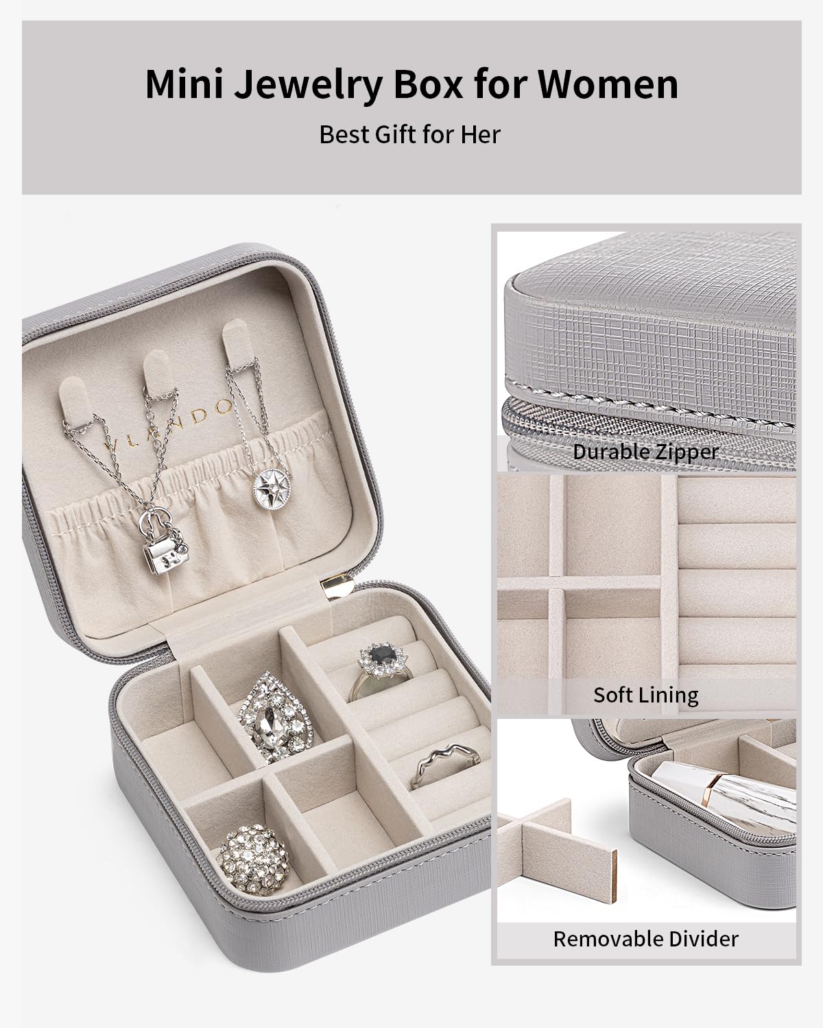 Vlando Schmuckkästchen Reise - 6-lagig Eco-Leder Milchkaffee