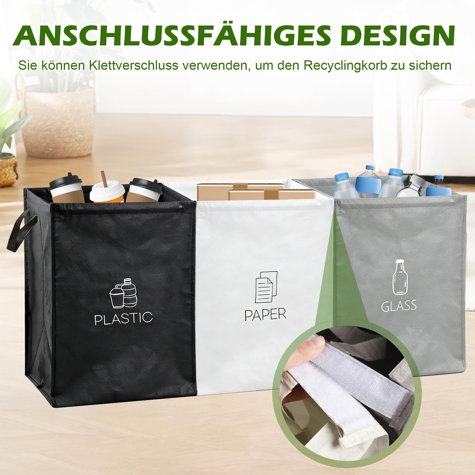Lot de 3 Sacs Tri Selectif Poubelles Recyclage Organisateur pour Bouteilles Consignées Papiers Cuisine Exterieur