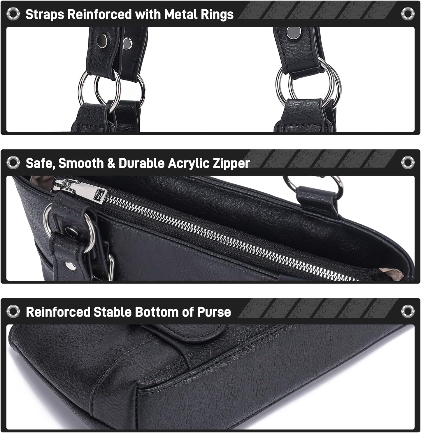 Women's Small Shoulder Bag Punk Y2k Vintage Purse with Buckles (Black) - Image 4