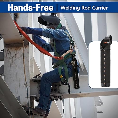 Miniatura 22 de Bolsa de electrodo resistente al fuego, bolsa de lona para varilla de soldadura, soporte de electrodo de cuero con trabillas para cinturón y Amarillo