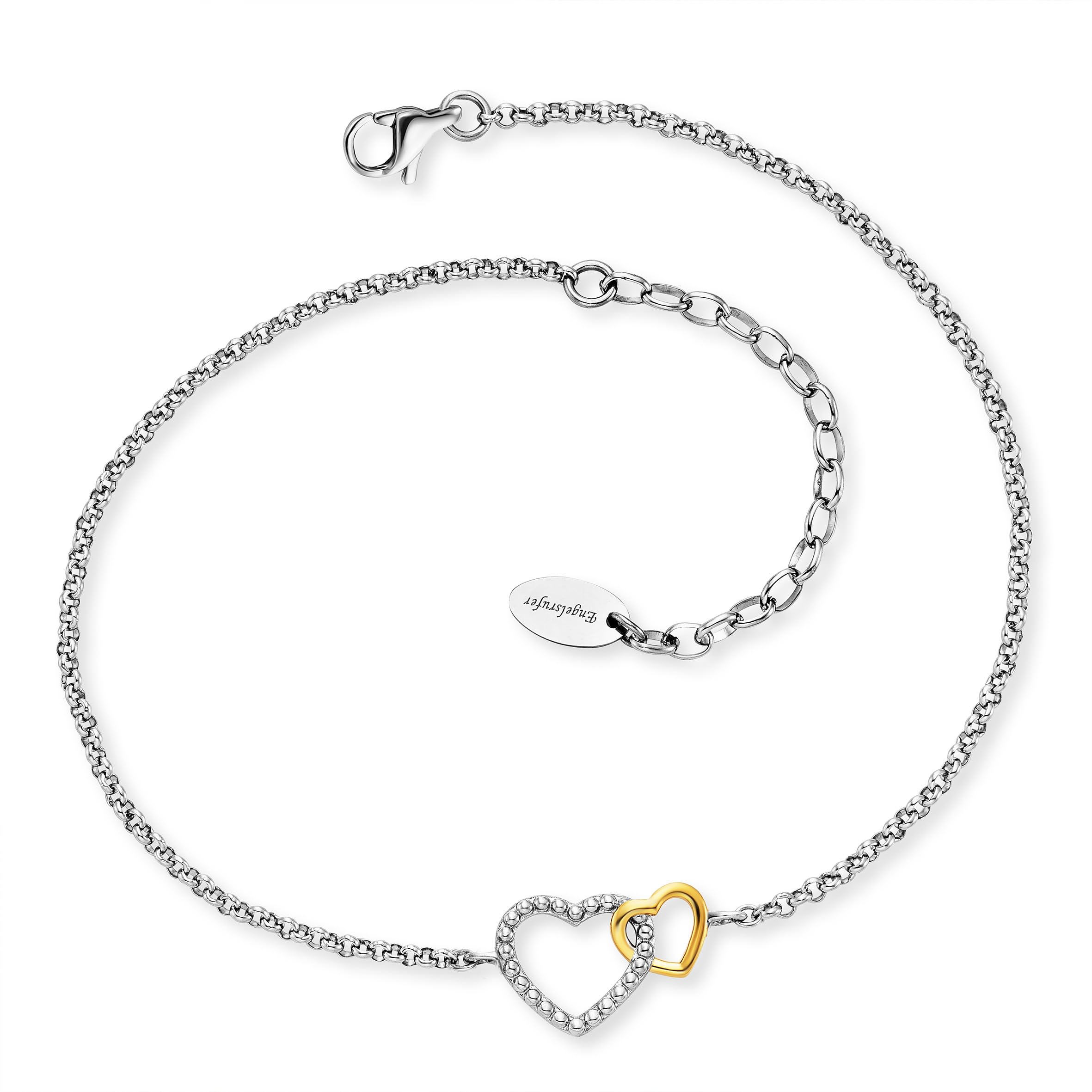 Engelsrufer Damen Fußkettchen Bicolor aus Sterling Silber mit Herz Anhänger - Karabinerverschluss - in zwei Längen verstellbar - nickelfrei - Größe: 22+5cm