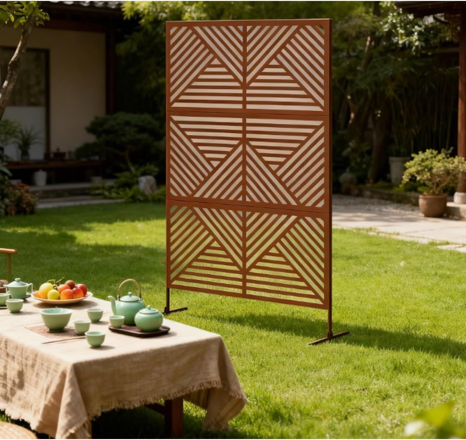 Metal Outdoor Privacy Screen - Steel Brown - Quick Space Divider - Outdoor Lawn, Porch -