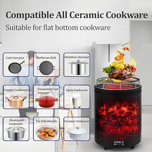 Miniatura 5 de Calentador de espacio para interiores, calentadores de chimenea eléctricos portátiles con efecto de llama 3D, calefacción y cocina para uso al aire