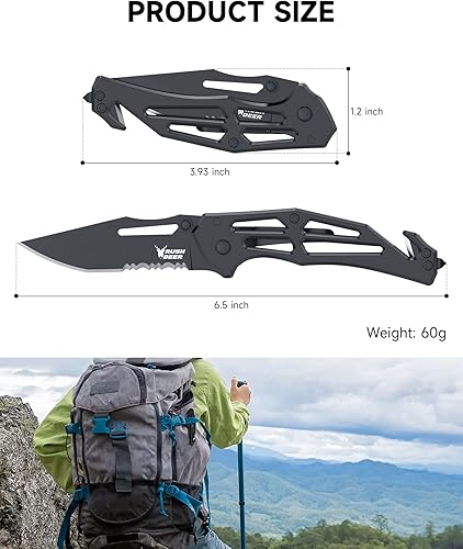 Miniatura 4 de Mini cuchillo de bolsillo ultraligero, 2.1 onzas cuchillo plegable con clip, 3.93 pulgadas de longitud cerrada, rompedor de vidrio, cortador de