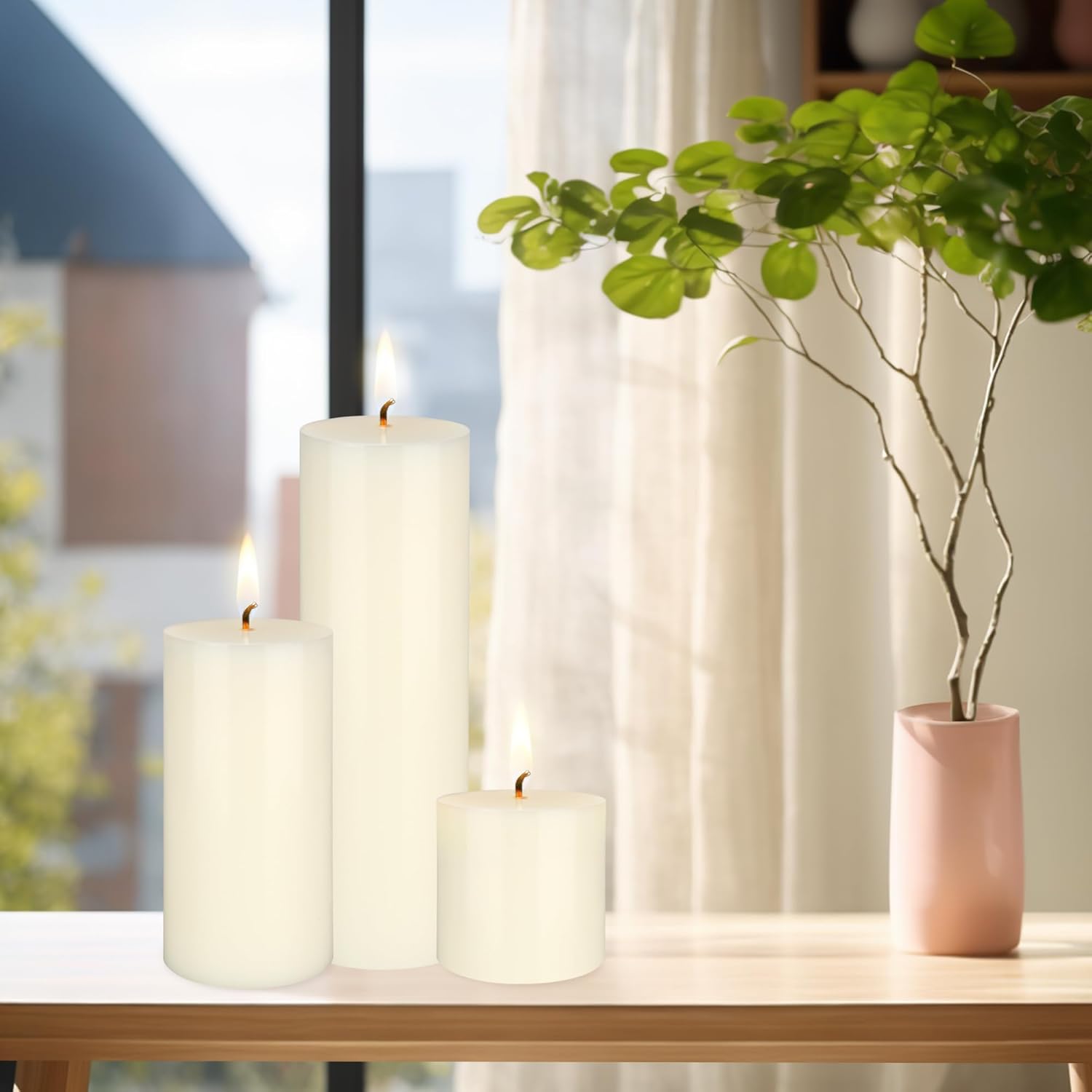 Mega Candles 3 pcs Unscented Solid Ivory Pillar Candles, Hand Poured Premium Wax Candle 3 Inch x 9 Inch, Home Décor, Spas, Weddings, Occasions, Party, Centerpieces, Holidays, Vigils, Prayers