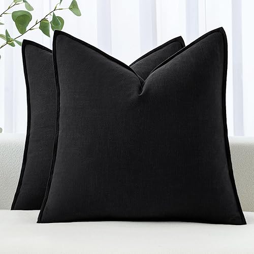MIULEE Decorative Linen Pillow Covers 28x28 Inch Black Boho Farmhouse Neutral Couch Throw Pillows for Halloween Bed Pack of 2 Accent Modern Pillowcase Sofa Livingroom Home Decor - 28" x 28" (Pack of 2) - Black - 2