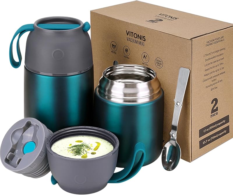 Boîtes Alimentaires Isothermes Set 500ml+700ml, Boîte Isotherme Repas Chaud en Acier Inoxydable avec